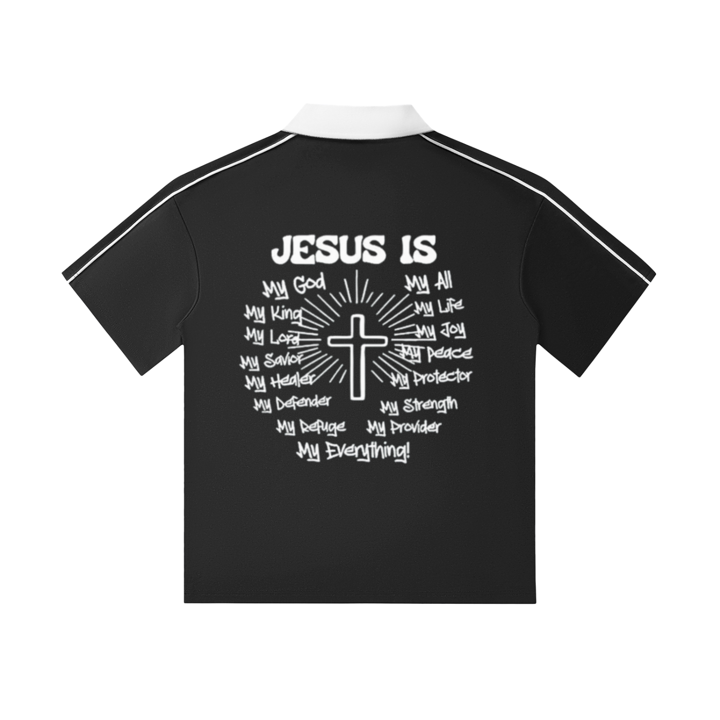 "Jesus is my Everything" Contrast Collar Short-Sleeve Polo Shirt