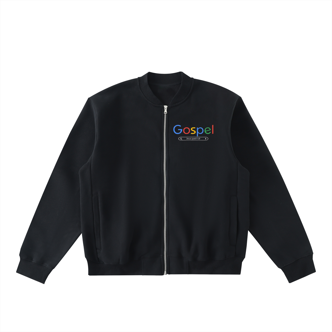 "GOSPEL" Essential Zip-Up Fleeced Varsity Jacket
