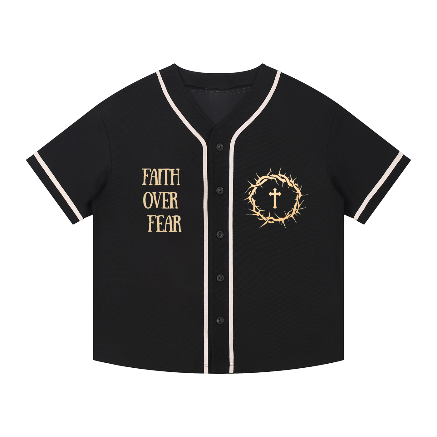 Faith Over Fear Contrast Piped Button-Up Jersey