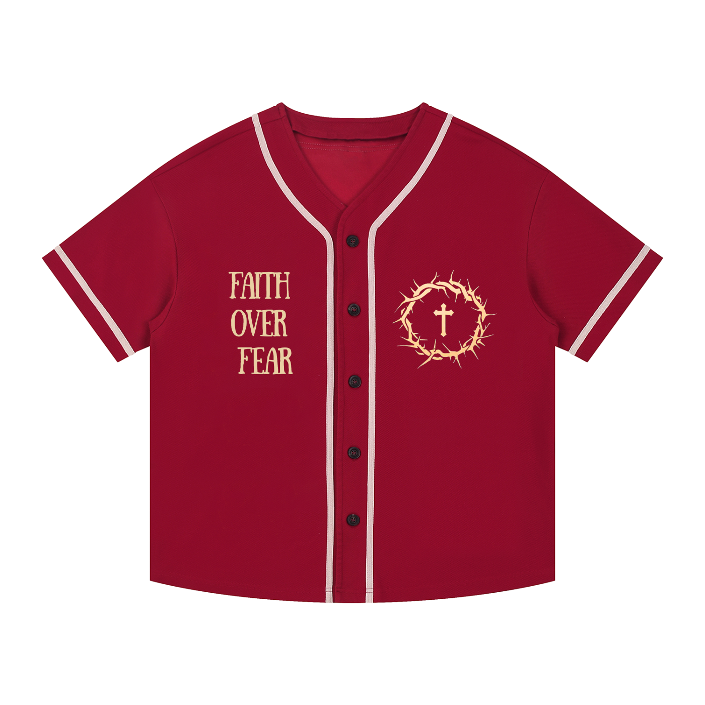 Faith Over Fear Contrast Piped Button-Up Jersey