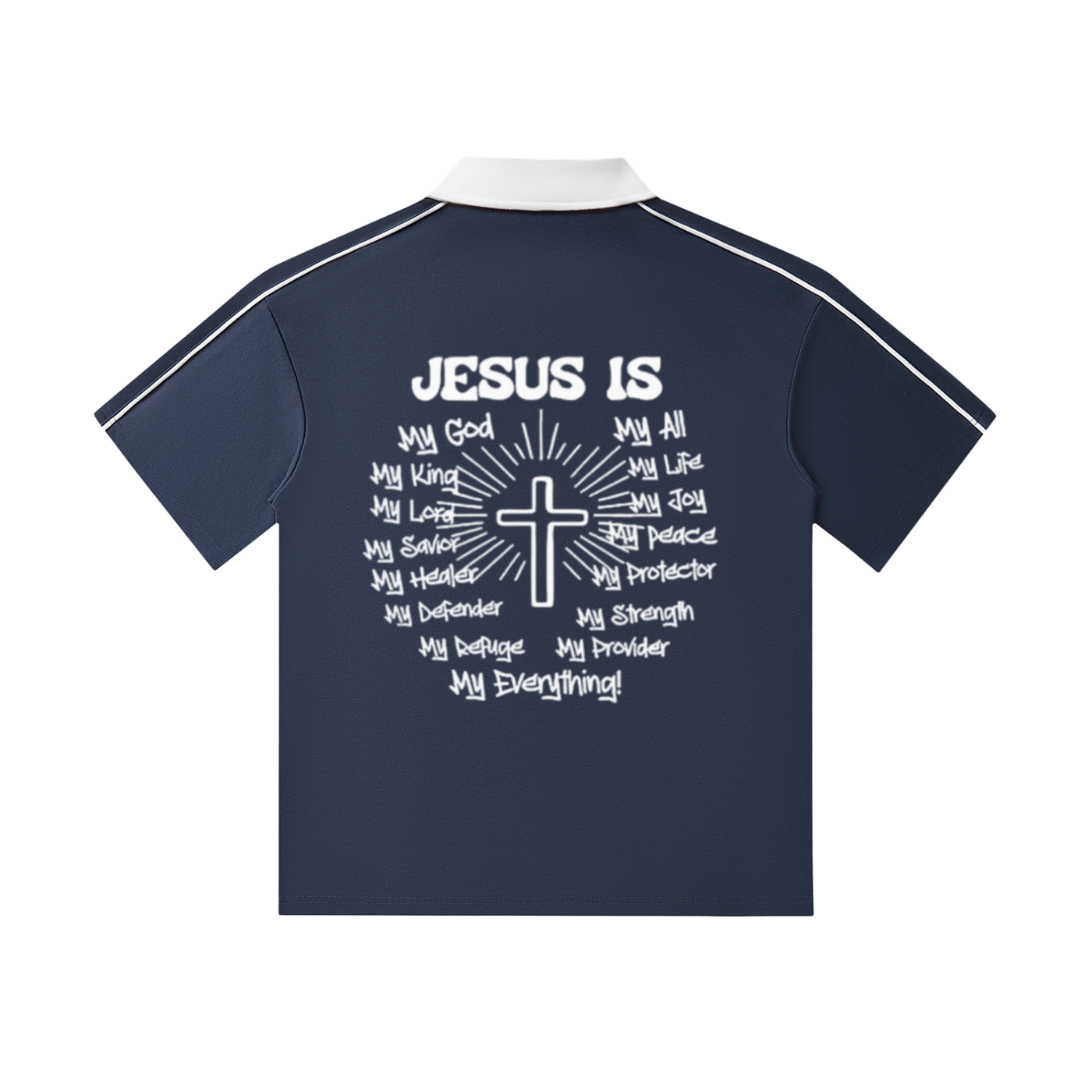 "Jesus is my Everything" Contrast Collar Short-Sleeve Polo Shirt