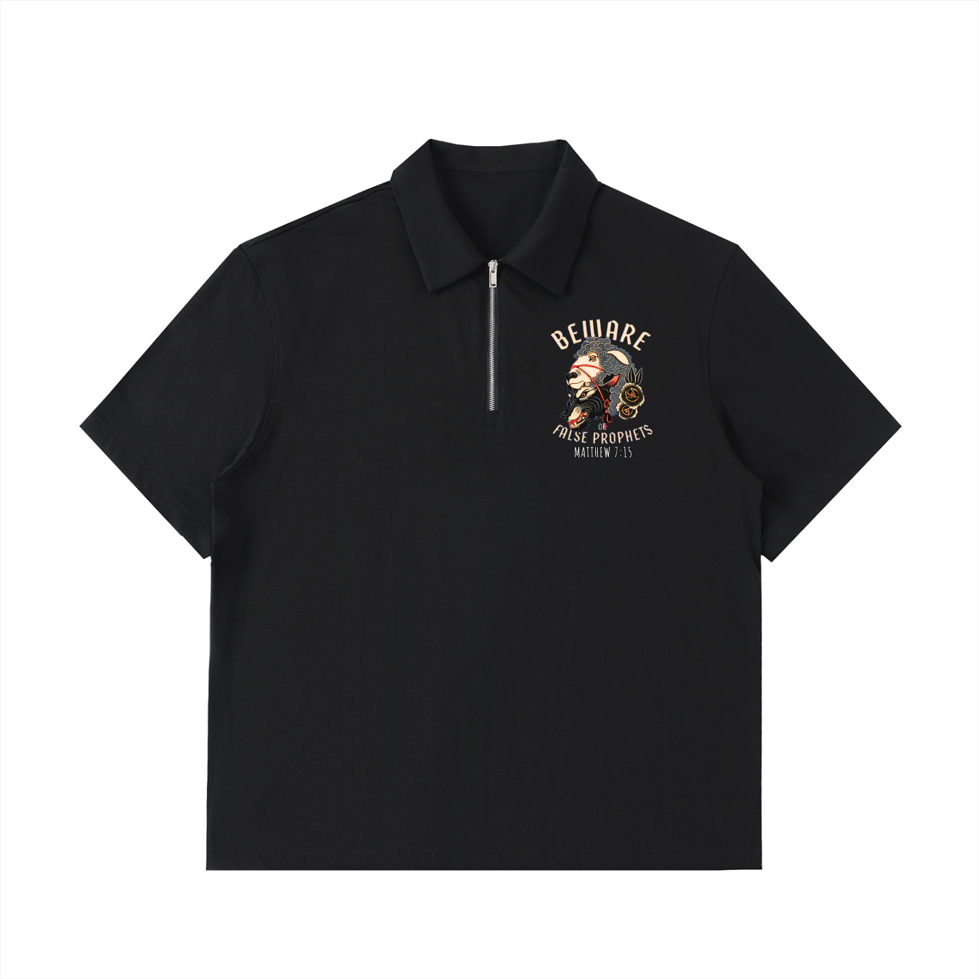 "Beware" Half-Zip Cotton Polo Shirt