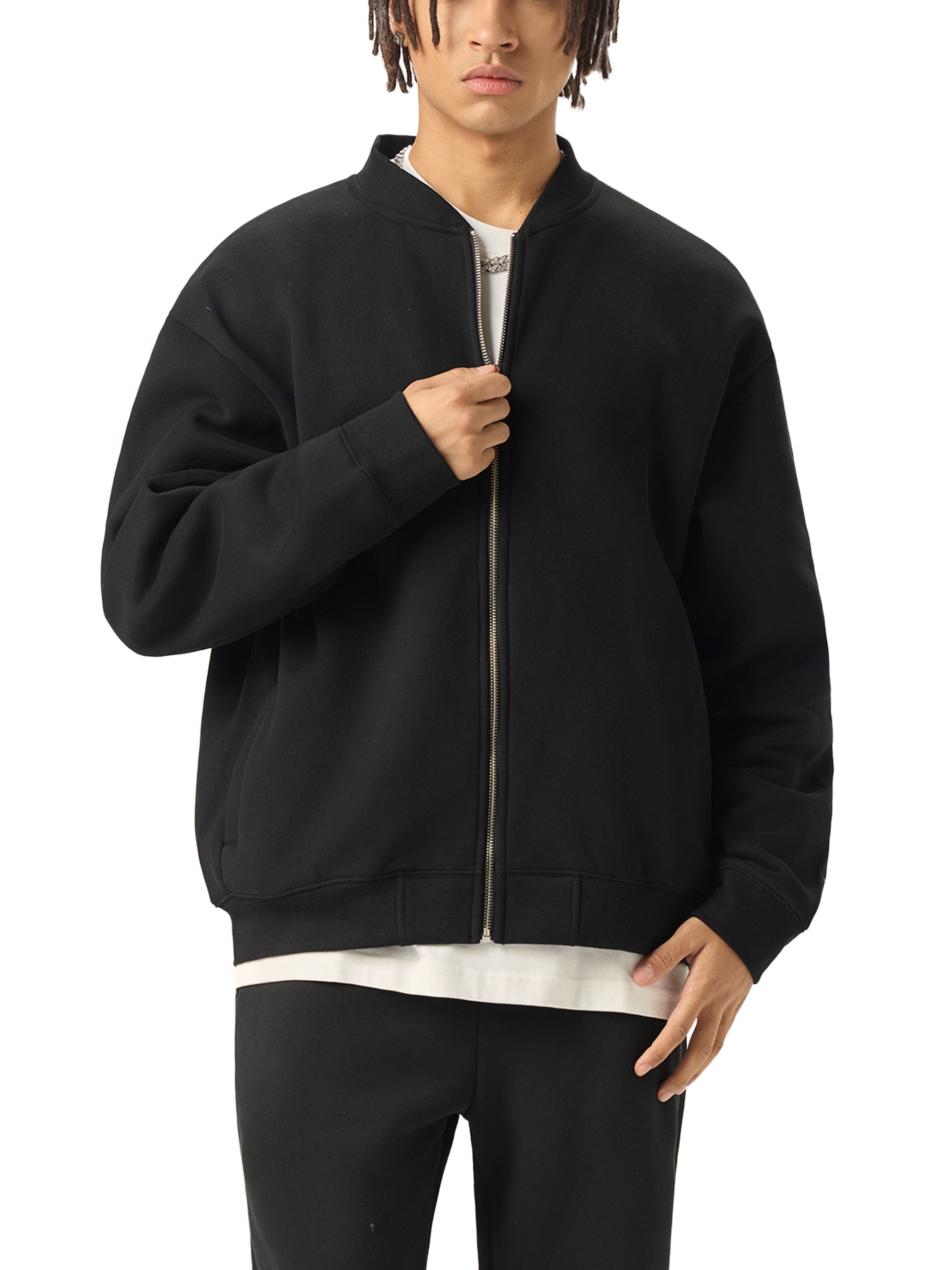 "GOSPEL" Essential Zip-Up Fleeced Varsity Jacket