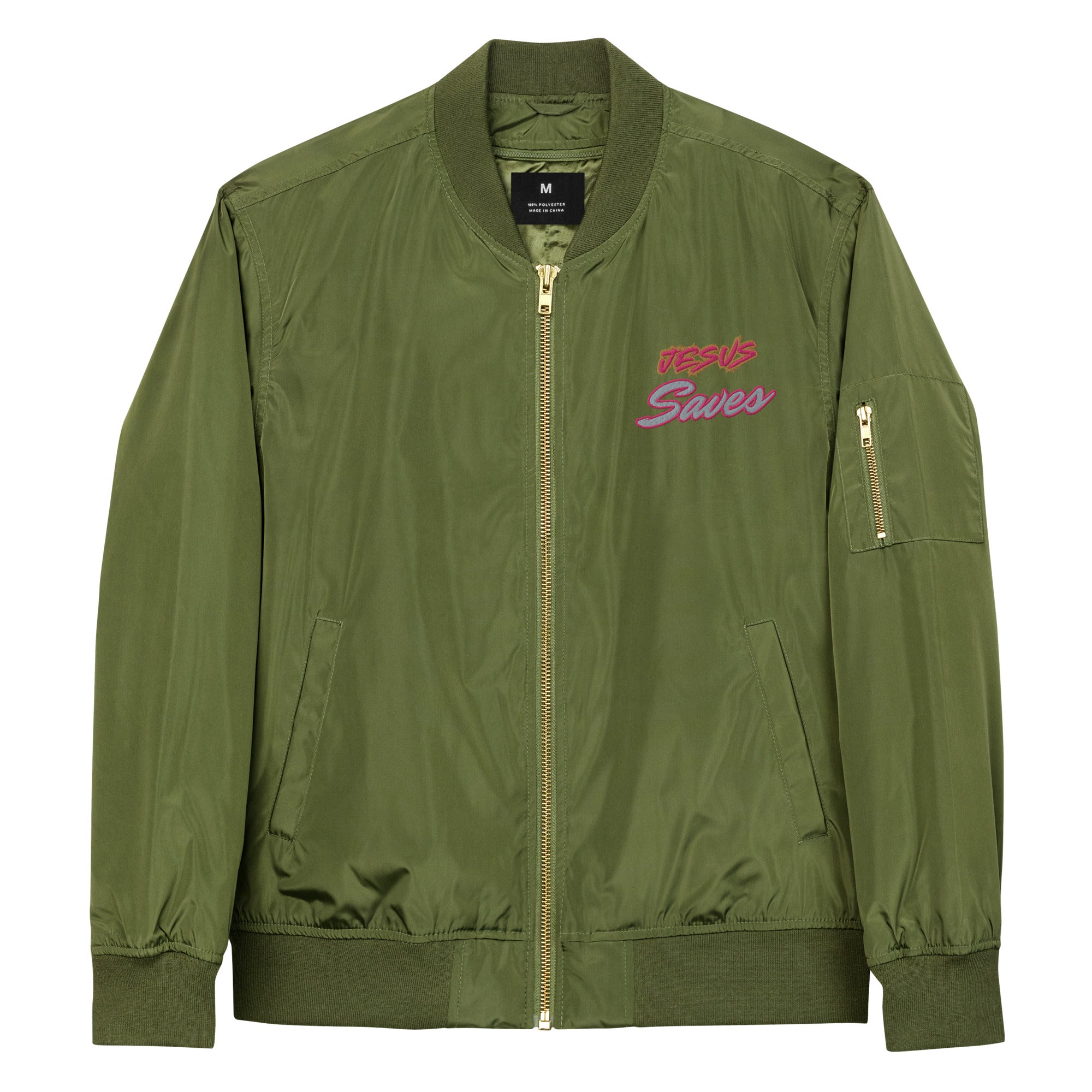 Jesus Saves Premium recycled bomber jacket