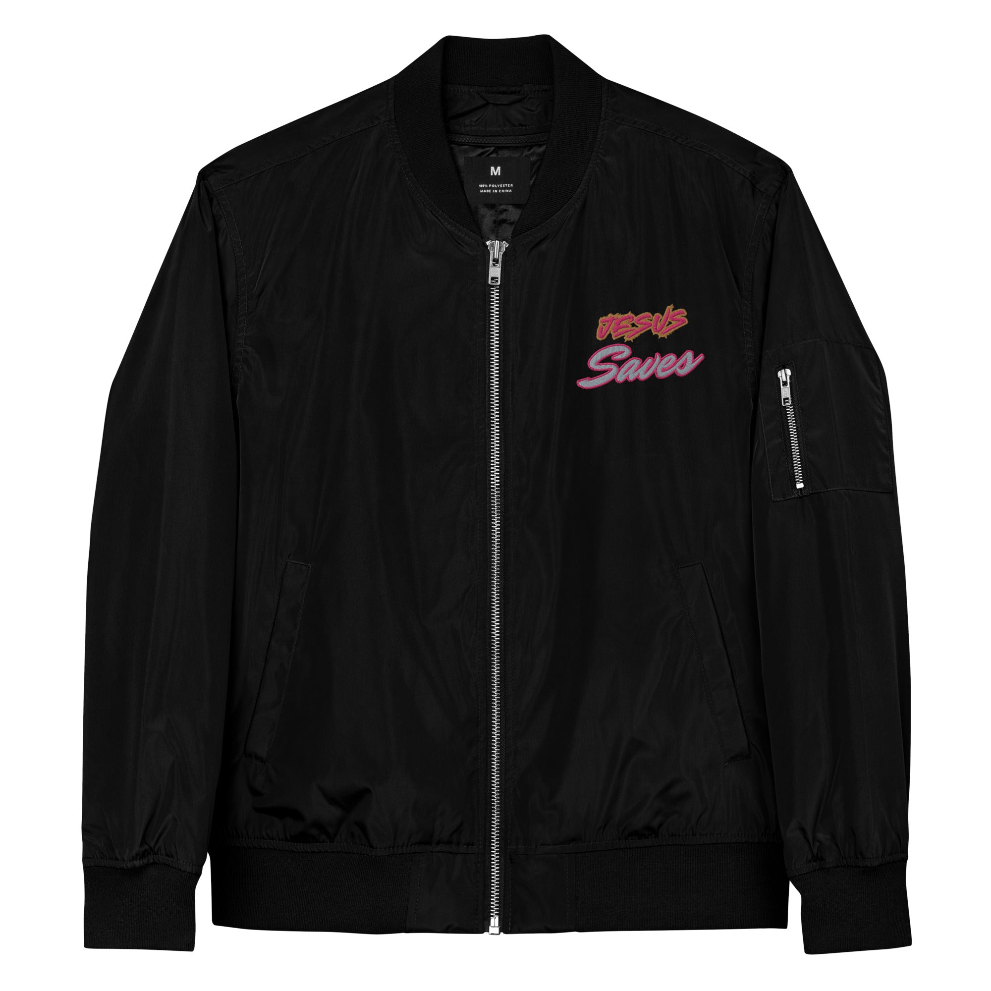 Jesus Saves Premium recycled bomber jacket