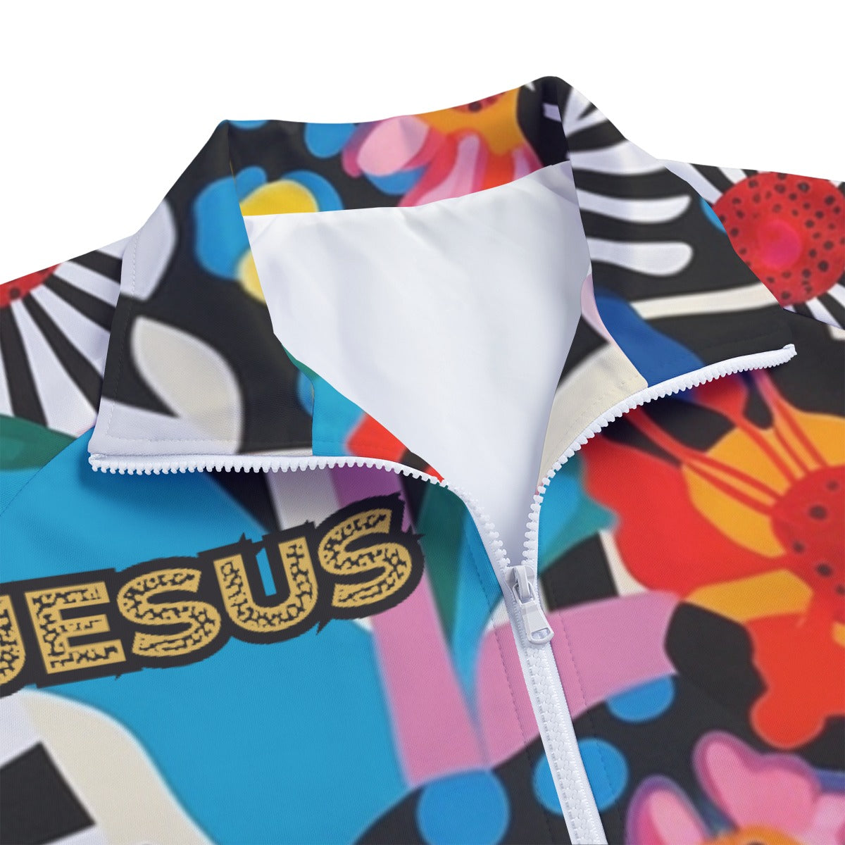 God is good Stand Collar White Lining Jacket