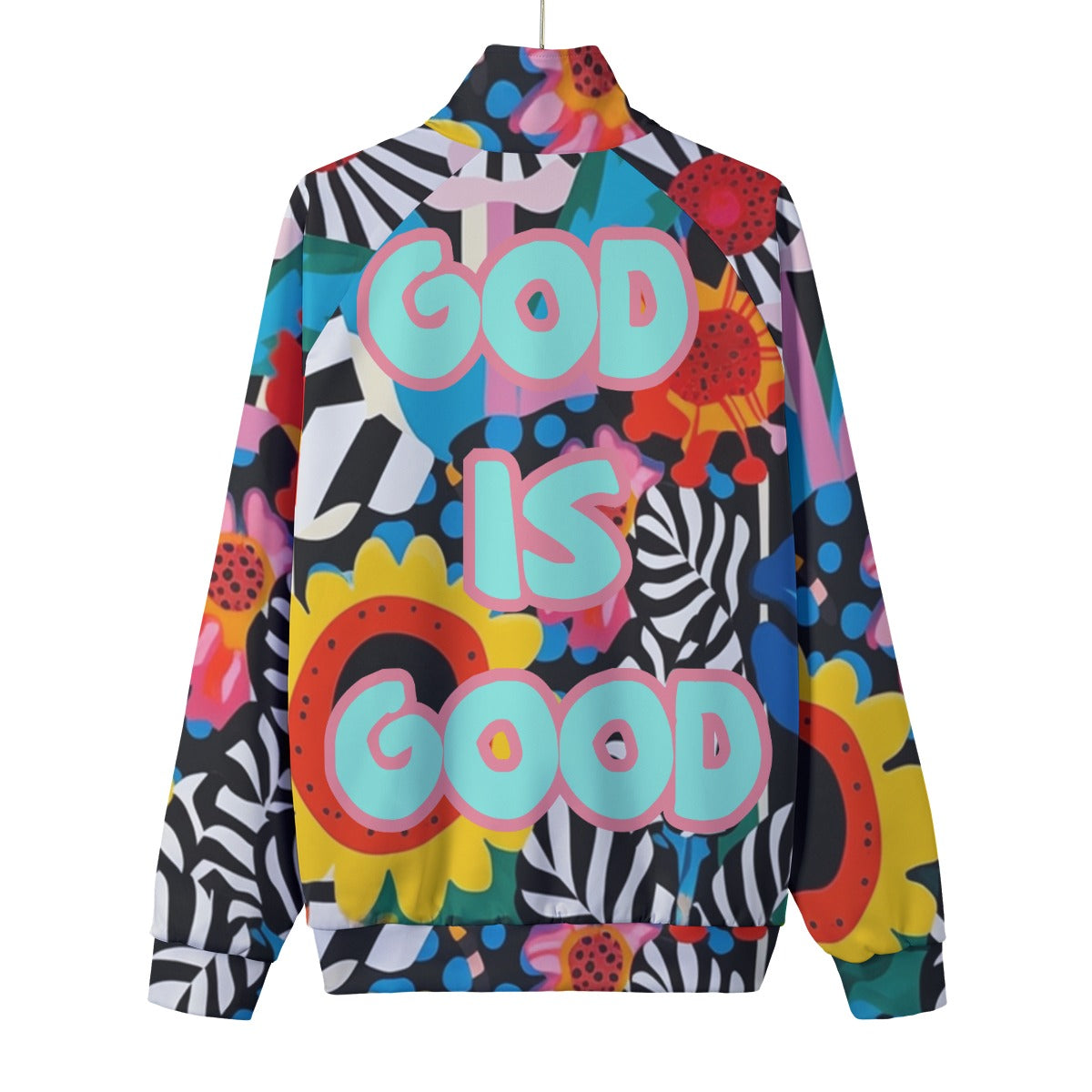 God is good Stand Collar White Lining Jacket