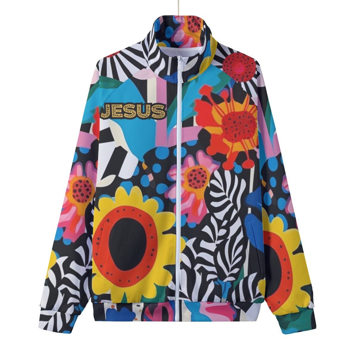 God is good Stand Collar White Lining Jacket
