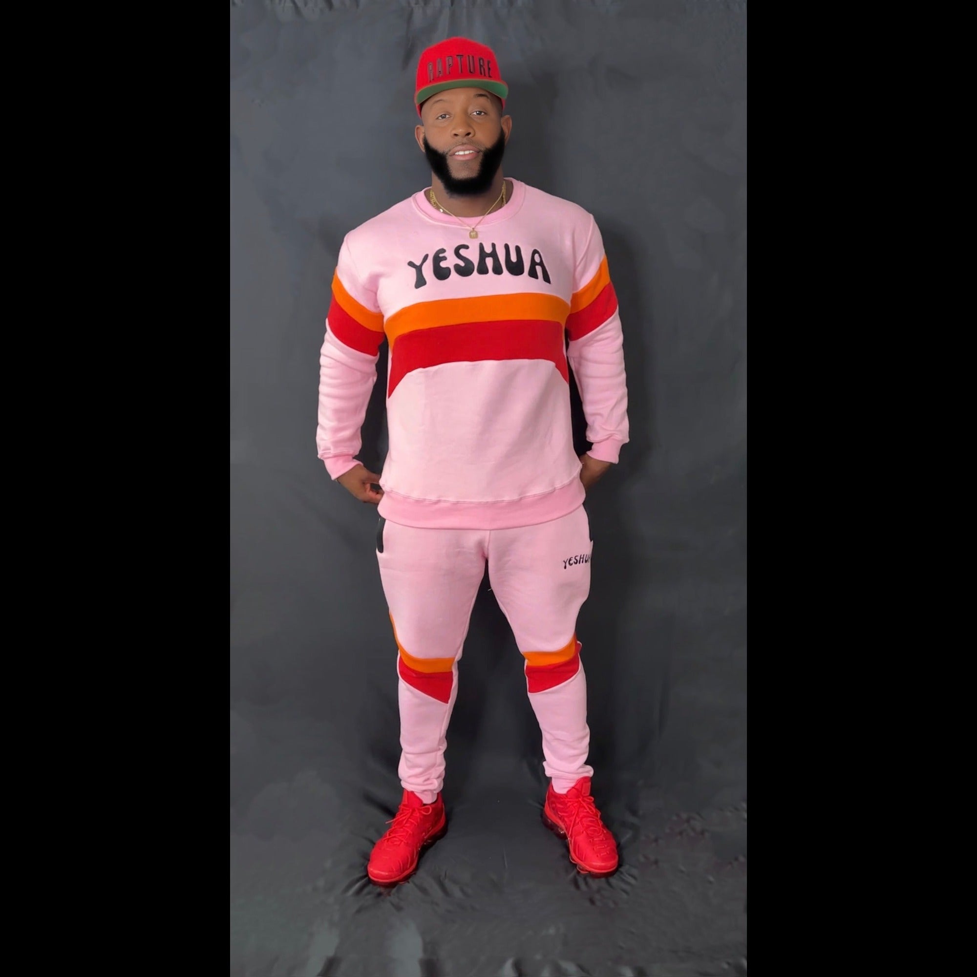 Preach Faith in Christ Crewneck Sweatsuit in Pink