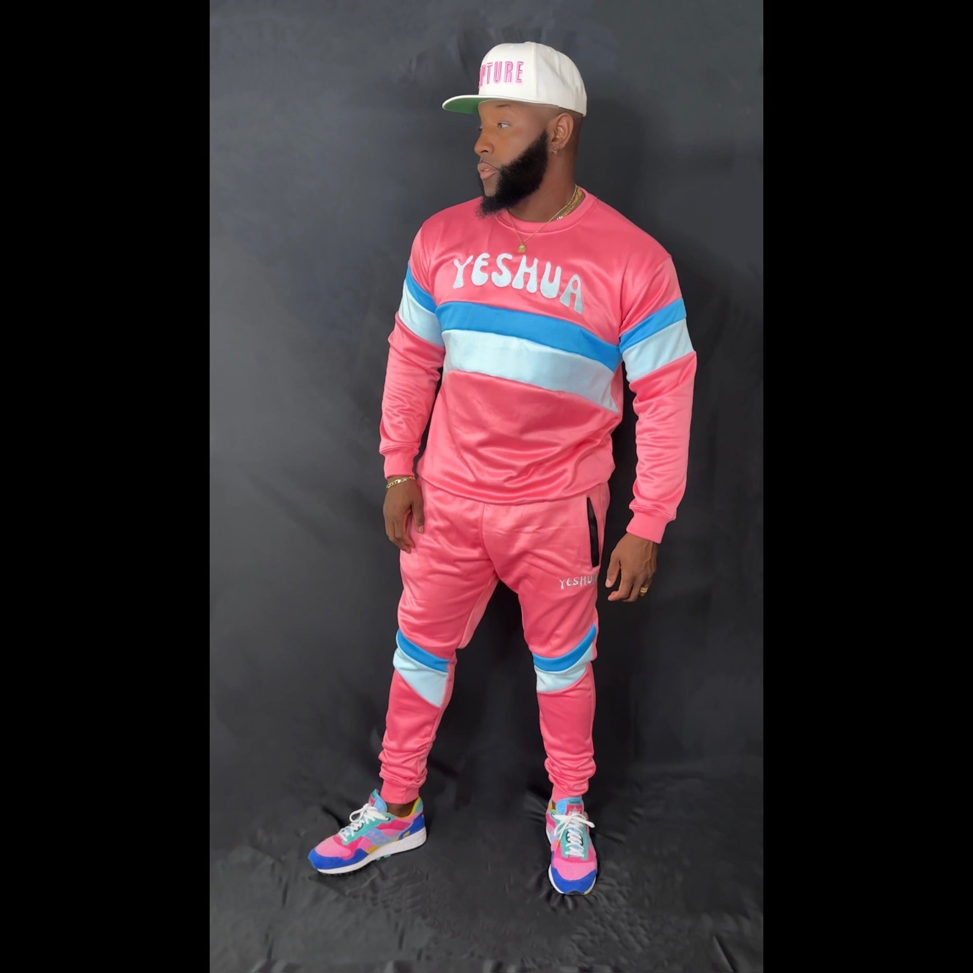 Preach Faith in Christ Crewneck Tracksuit in Dark Pink