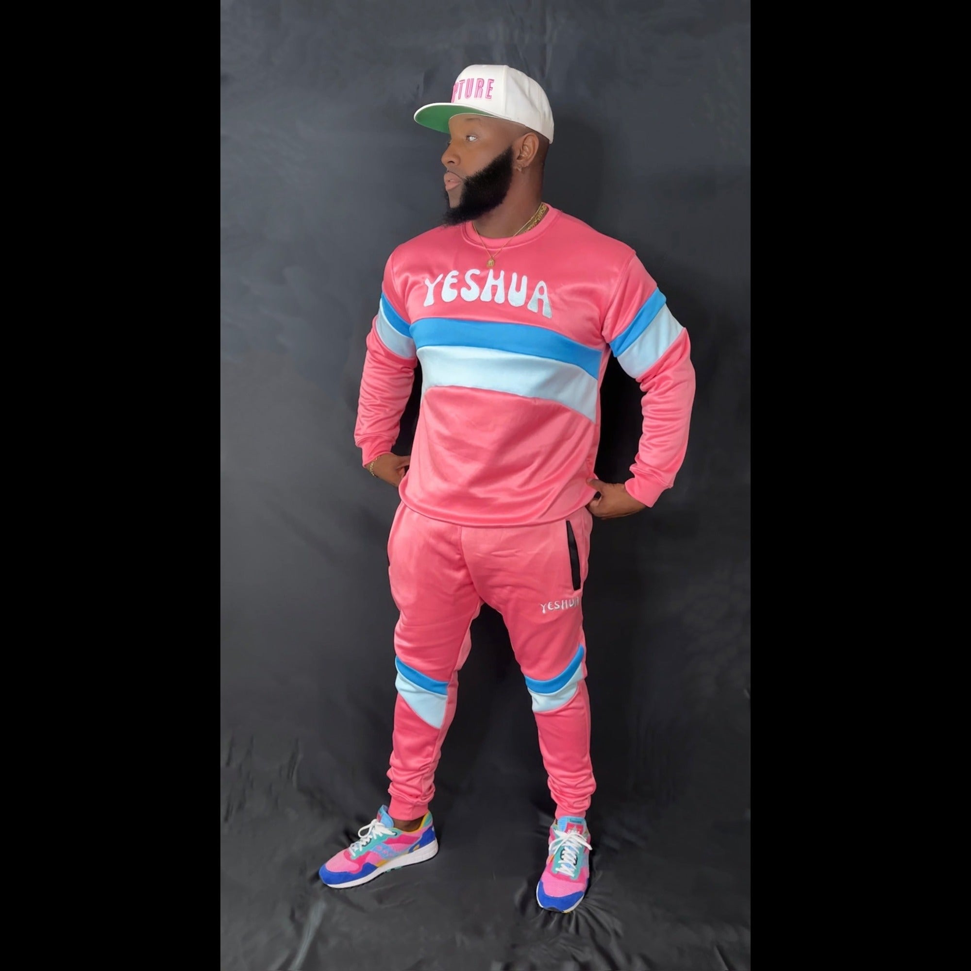 Preach Faith in Christ Crewneck Tracksuit in Dark Pink