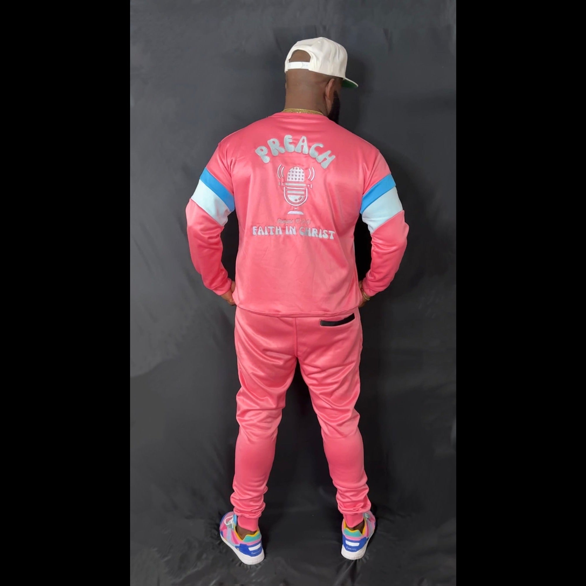 Preach Faith in Christ Crewneck Tracksuit in Dark Pink