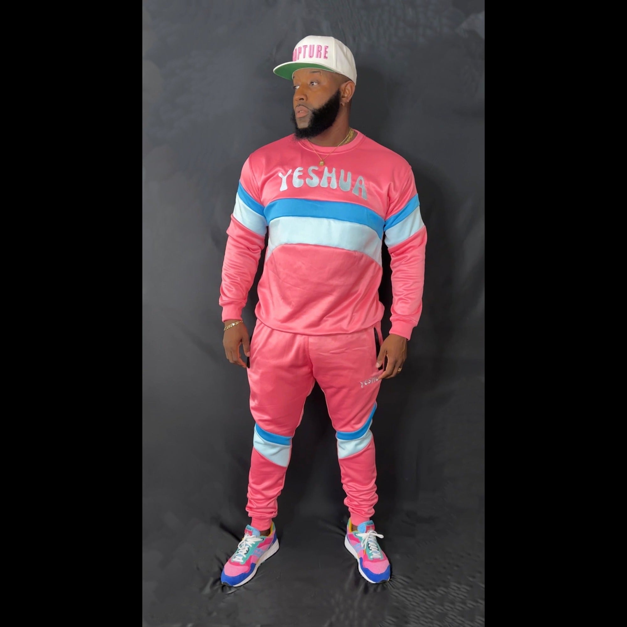 Preach Faith in Christ Crewneck Tracksuit in Dark Pink