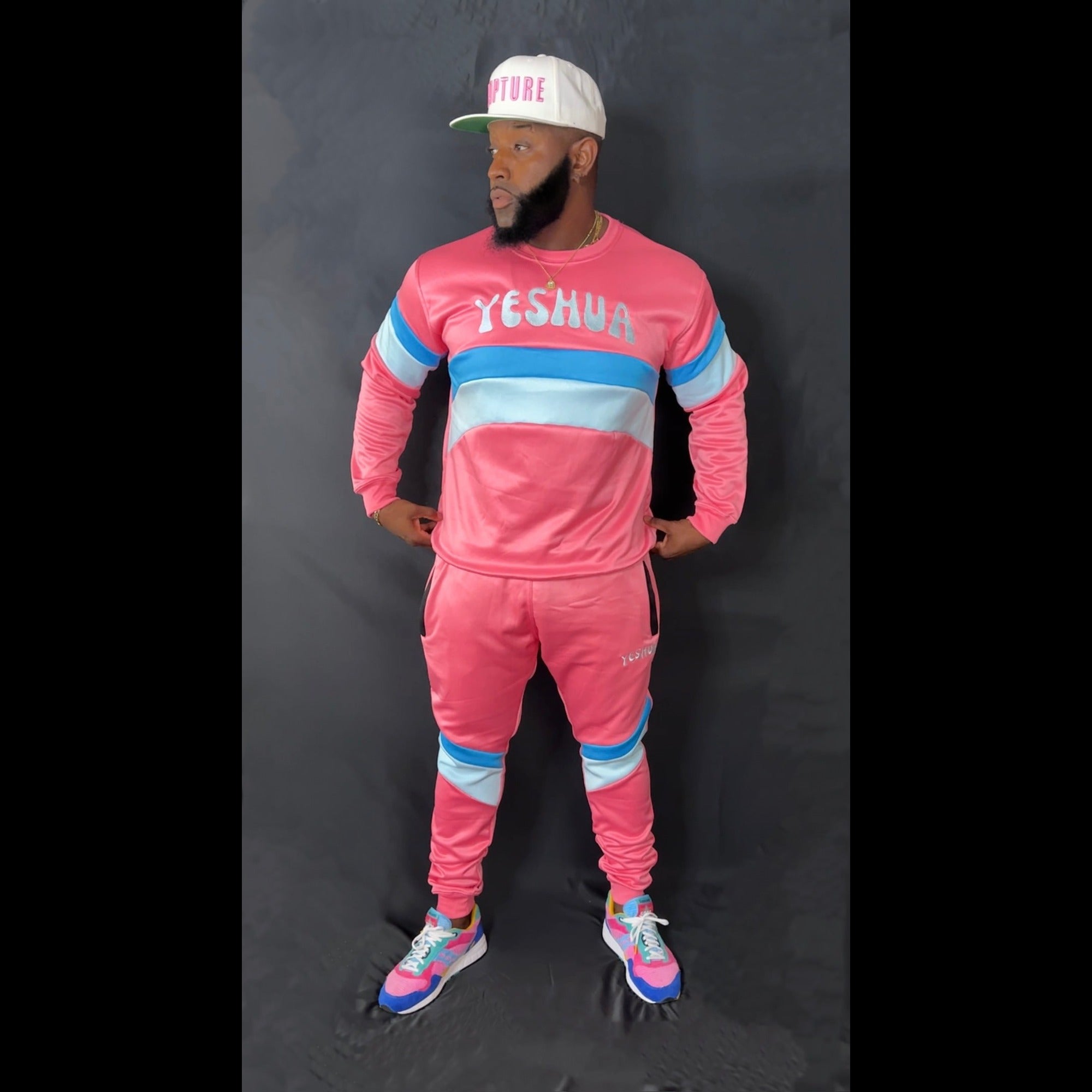 Preach Faith in Christ Crewneck Tracksuit in Dark Pink