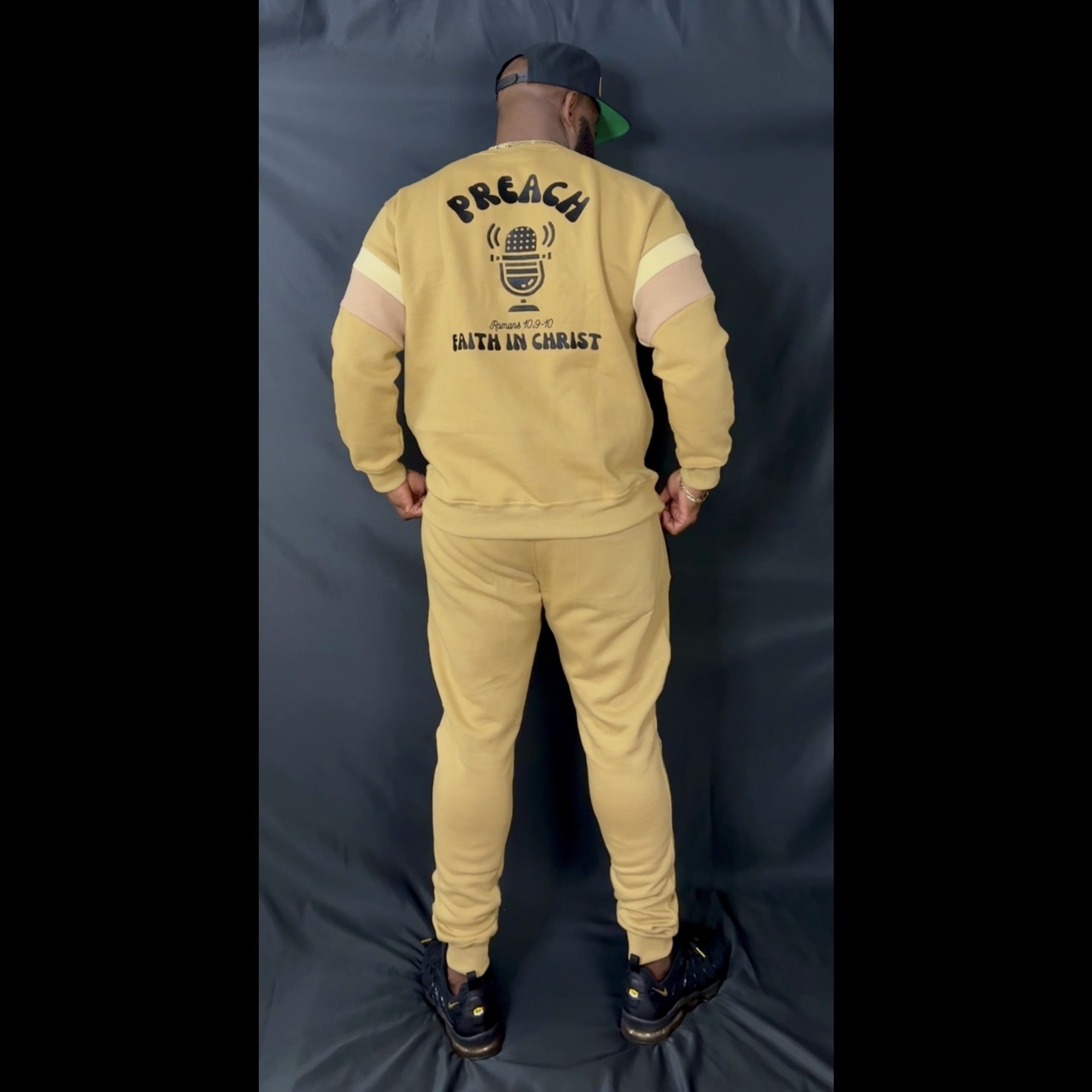 Preach Faith in Christ Crewneck Sweatsuit in Tan