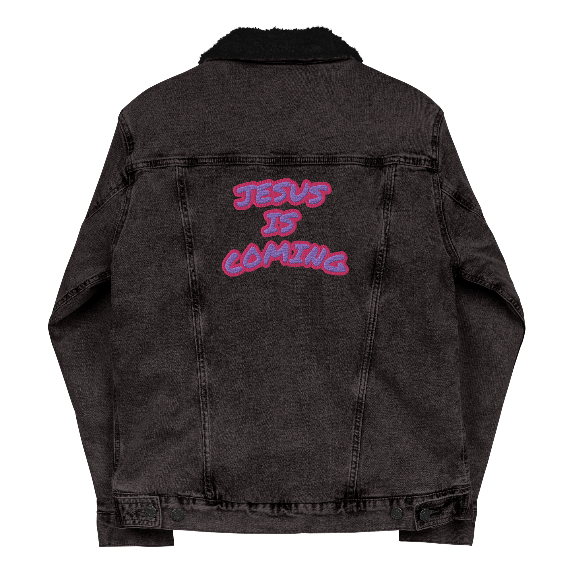 Jesus is Coming Unisex denim sherpa jacket