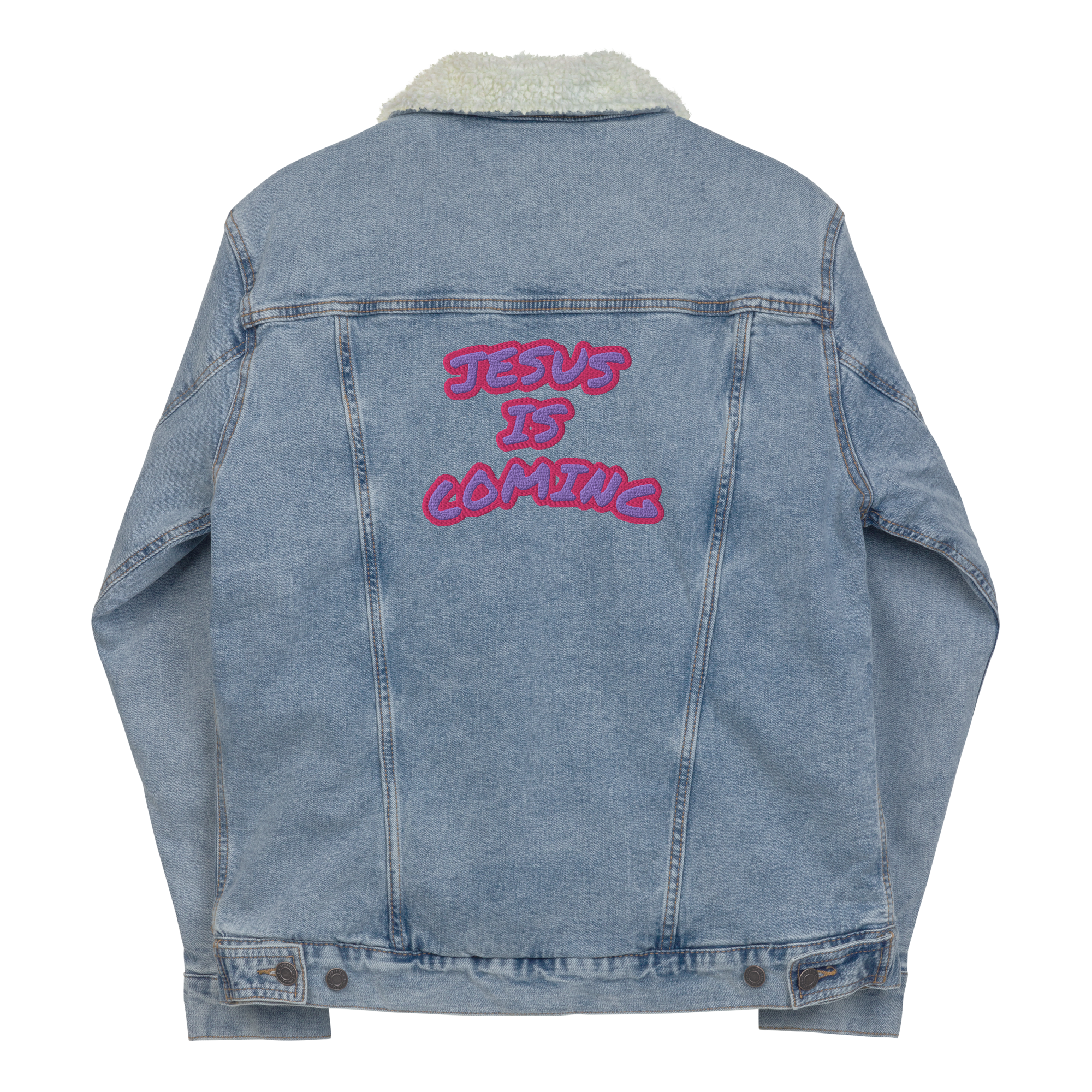Jesus is Coming Unisex denim sherpa jacket