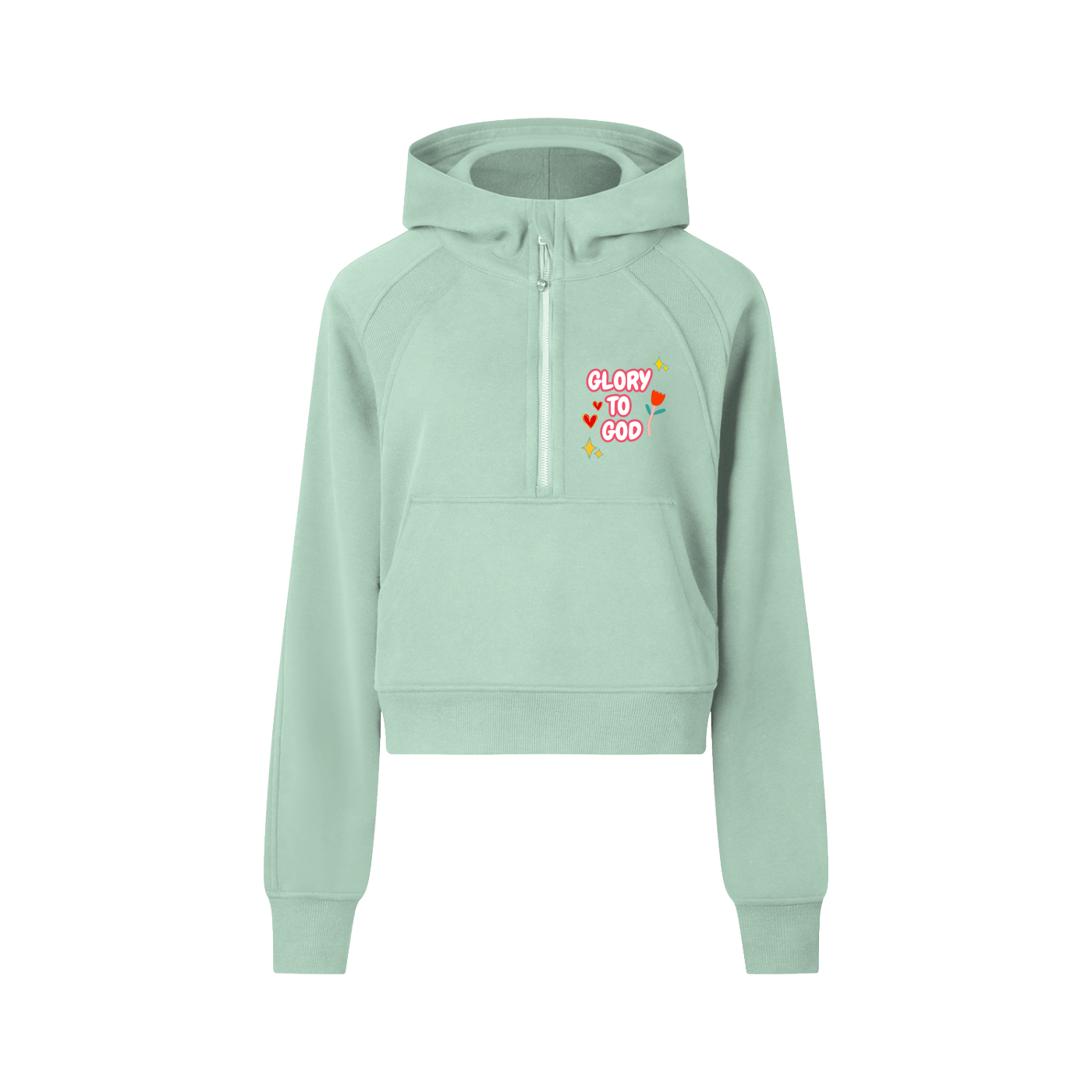 "Glory to God" women's Cropped Half-Zip Hoodie