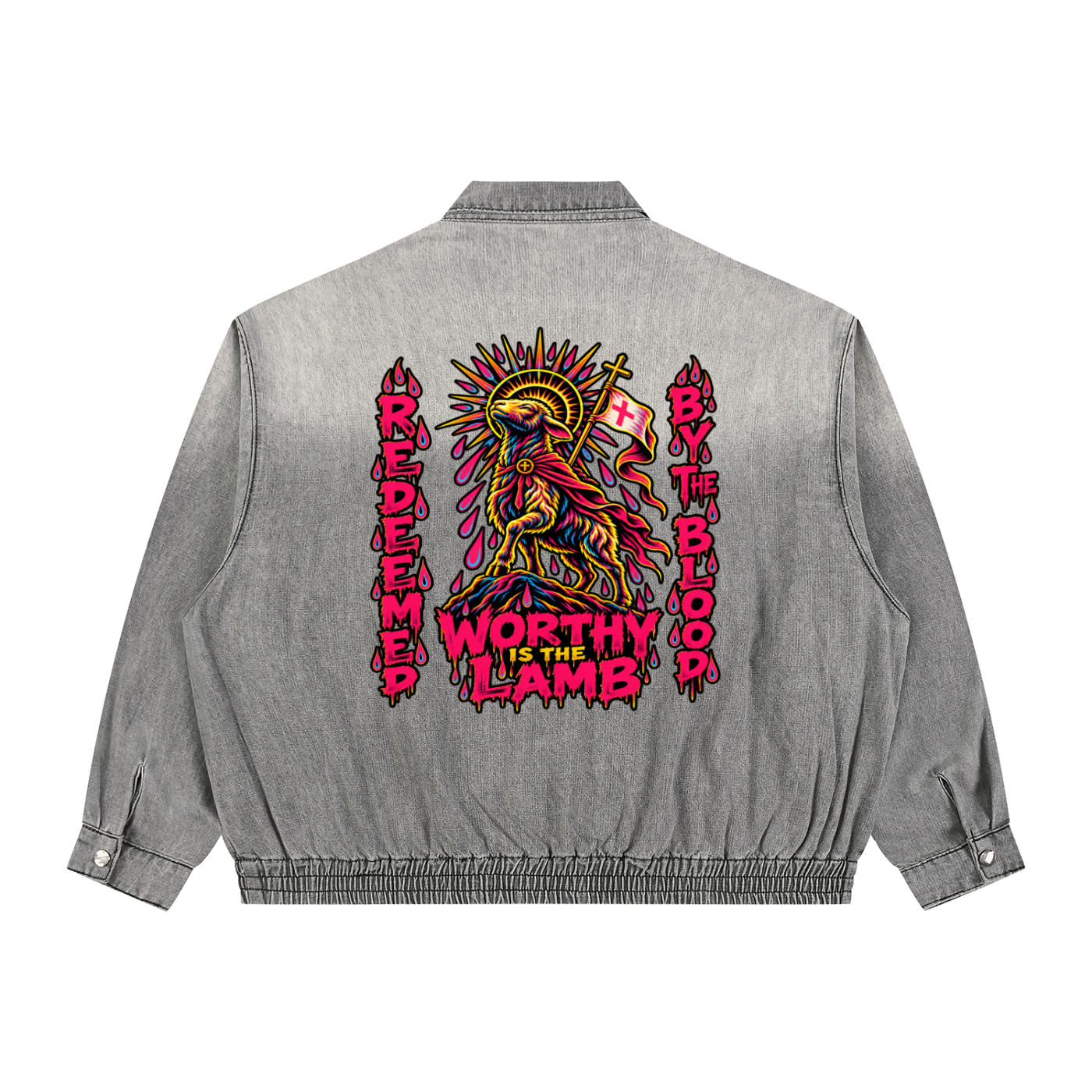 Lio of JUDAH/ Worthy is the Lamb Unisex Vintage Wash Full-Zip Denim Jacket