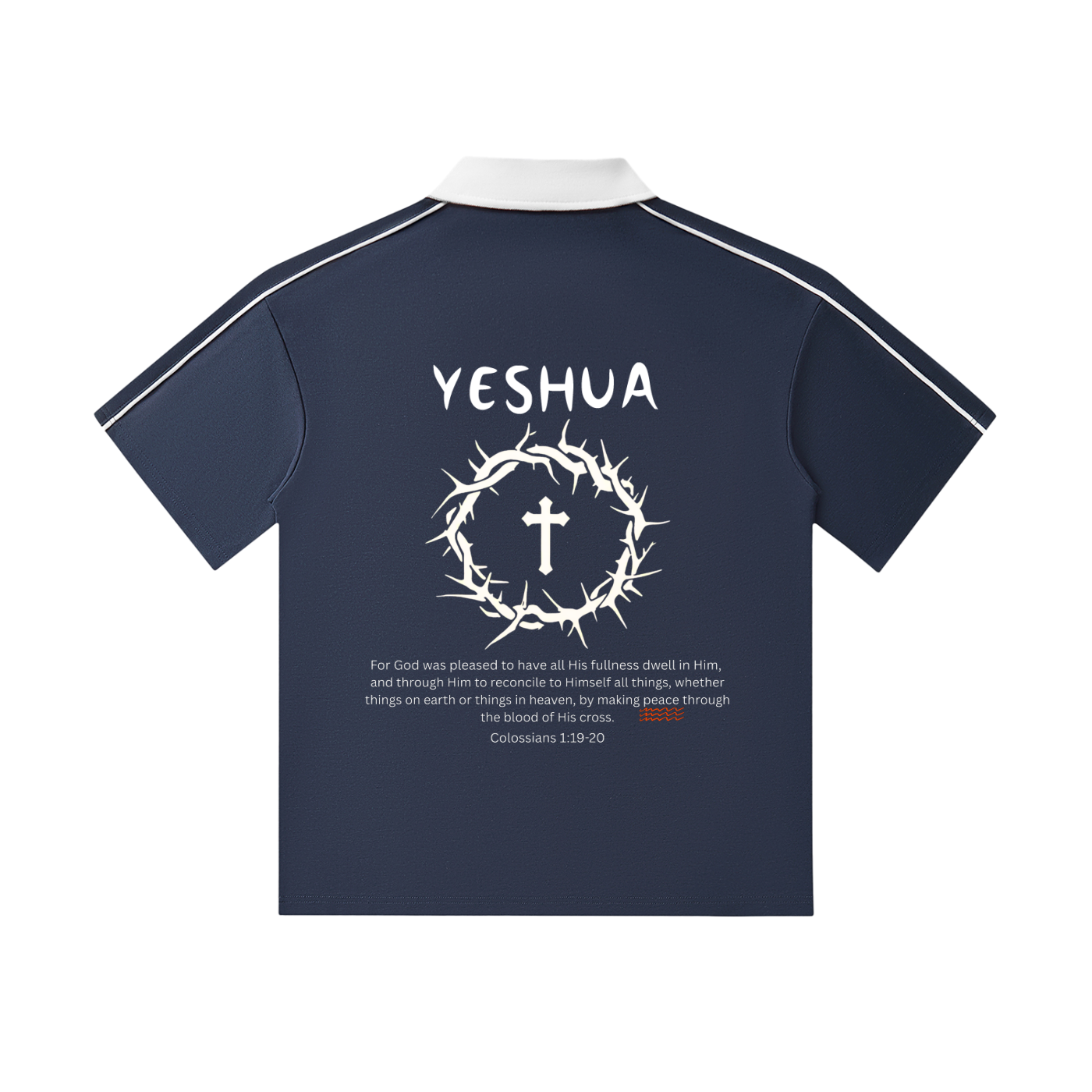 "YHWH SHALOM" Contrast Collar Short-Sleeve Polo Shirt
