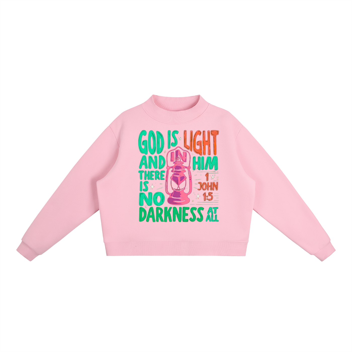 "God is light" Essential Fleece Mock-Neck Crew Sweatshirt