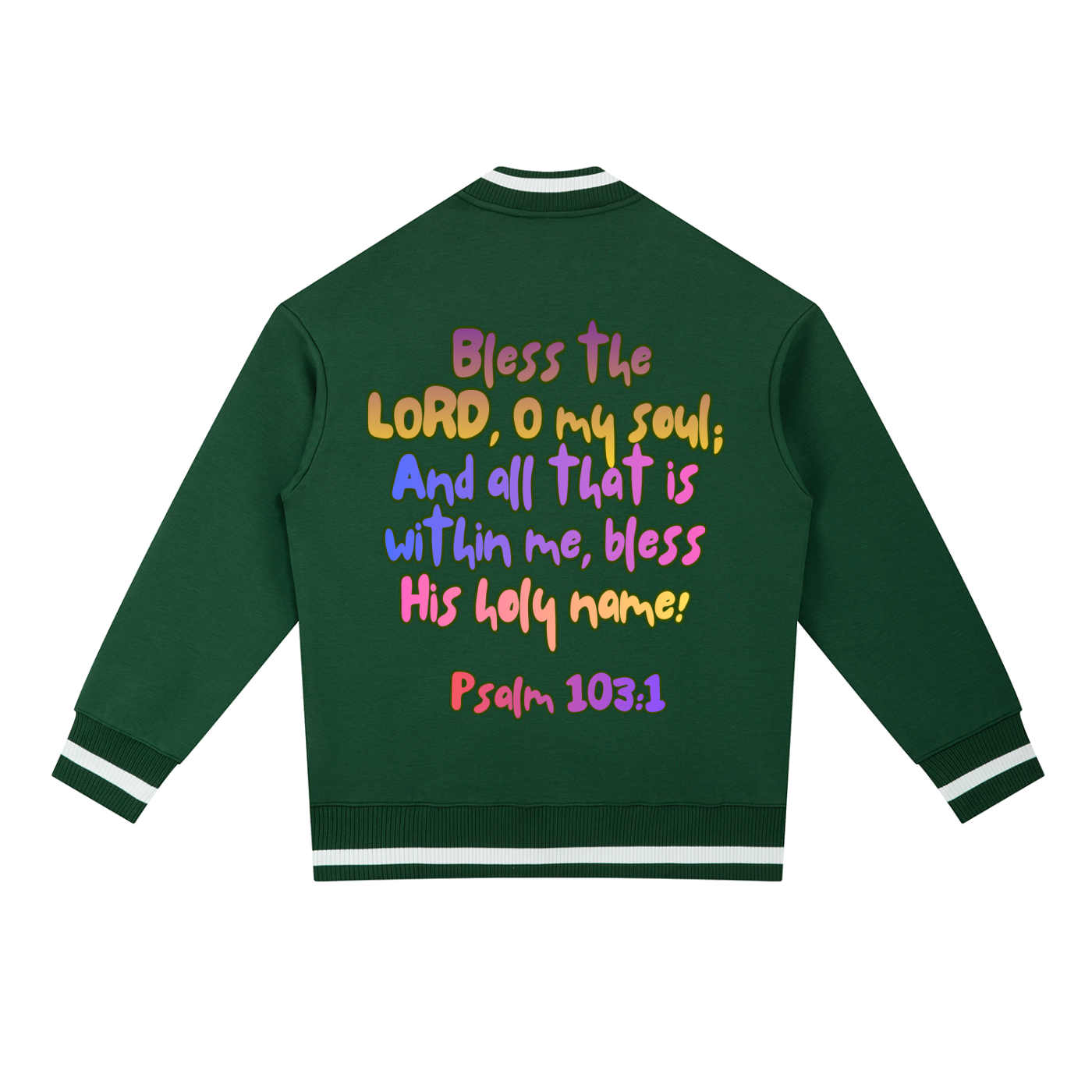 "Psalm 103:1" Contrast Piping Zip Bomber Jacket