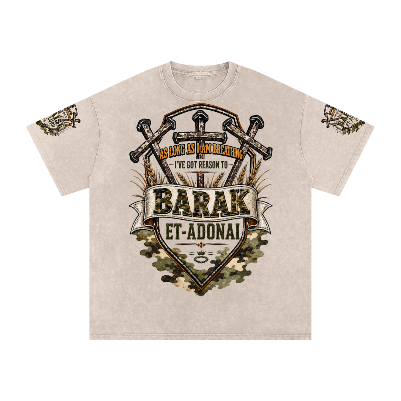Praise/Barak the Lord Snow Washed Oversized Cotton T-Shirt