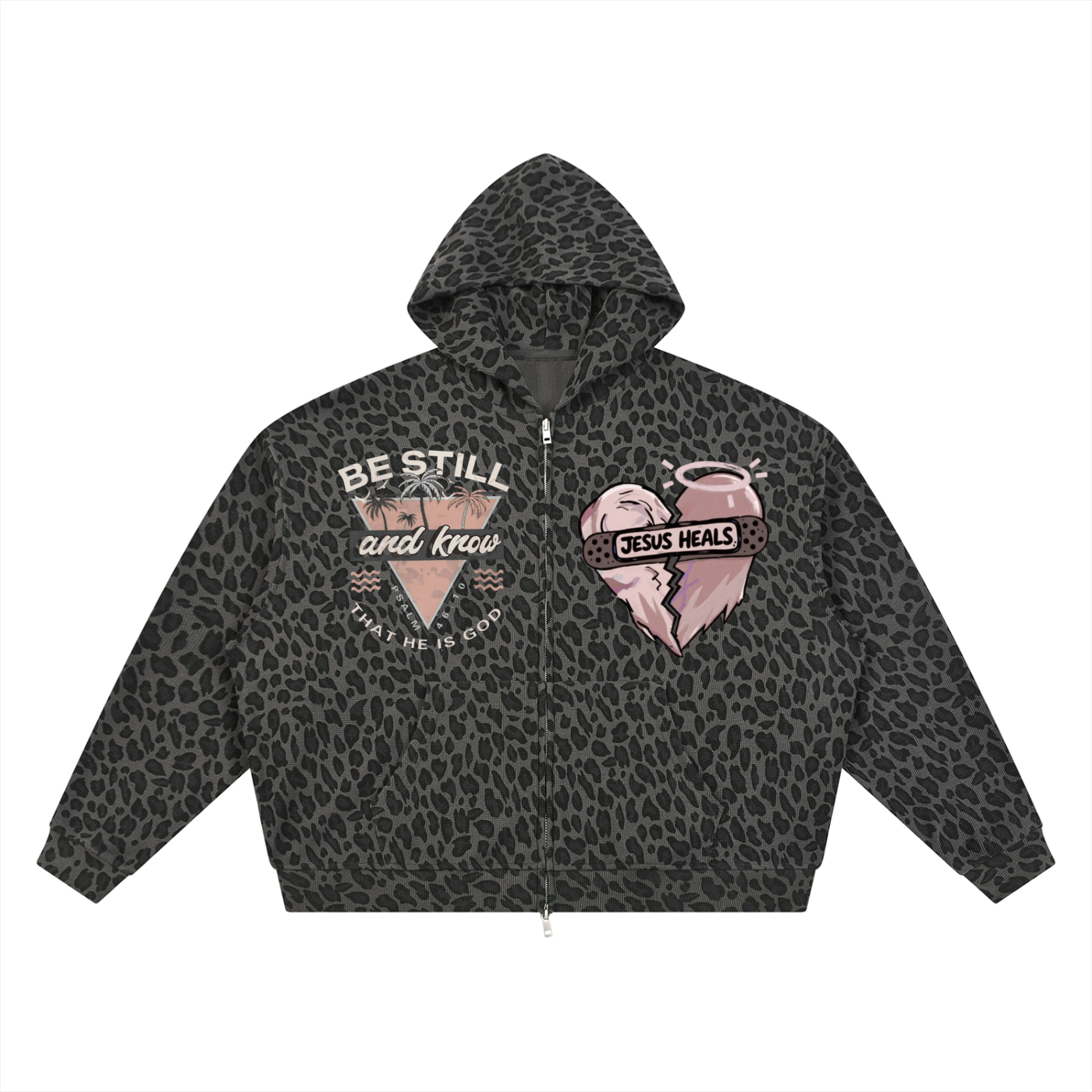 Jesus Unisex Leopard Print Waffle Full Zip Hoodie
