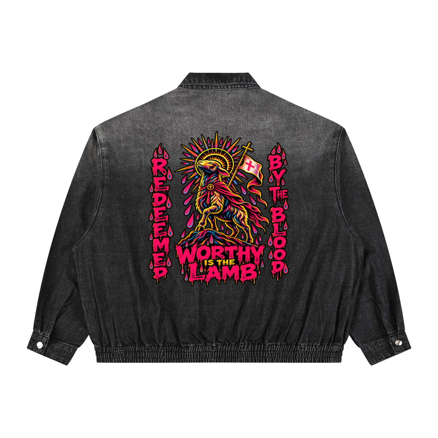 Lio of JUDAH/ Worthy is the Lamb Unisex Vintage Wash Full-Zip Denim Jacket