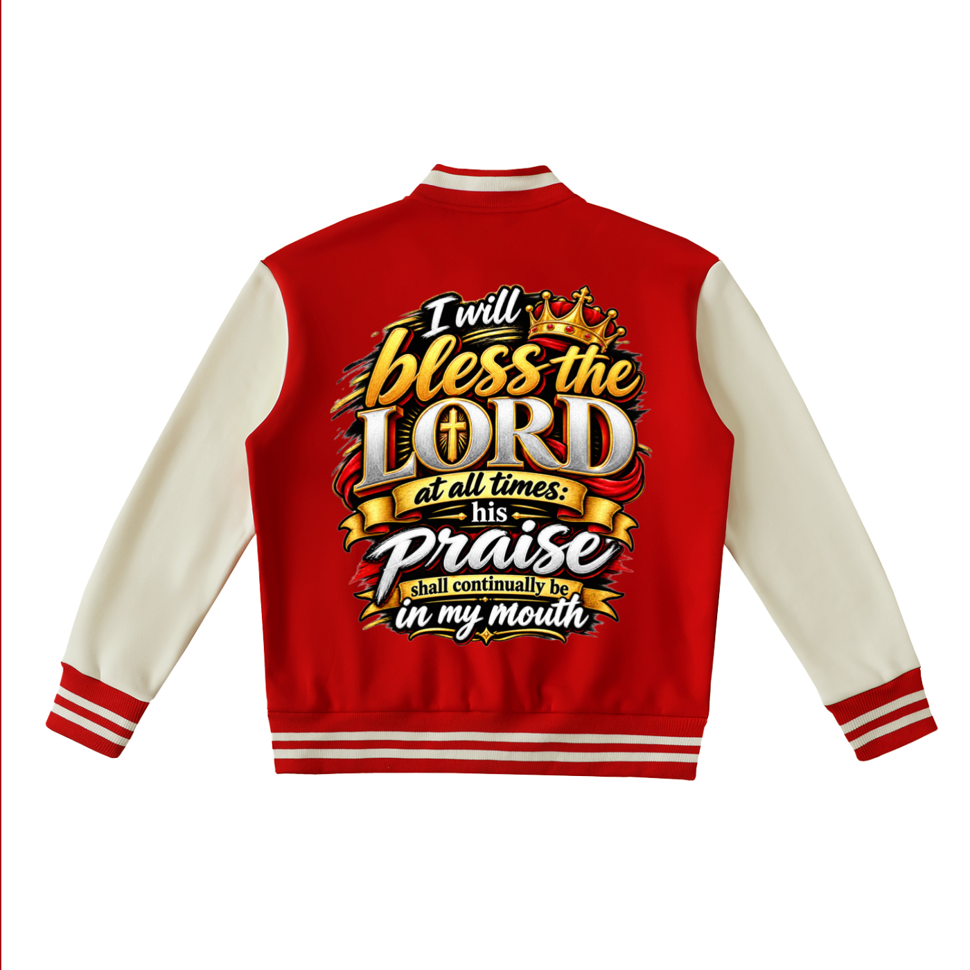 Psalm 34:1 Two-Tone Fleeced Varsity Jacket