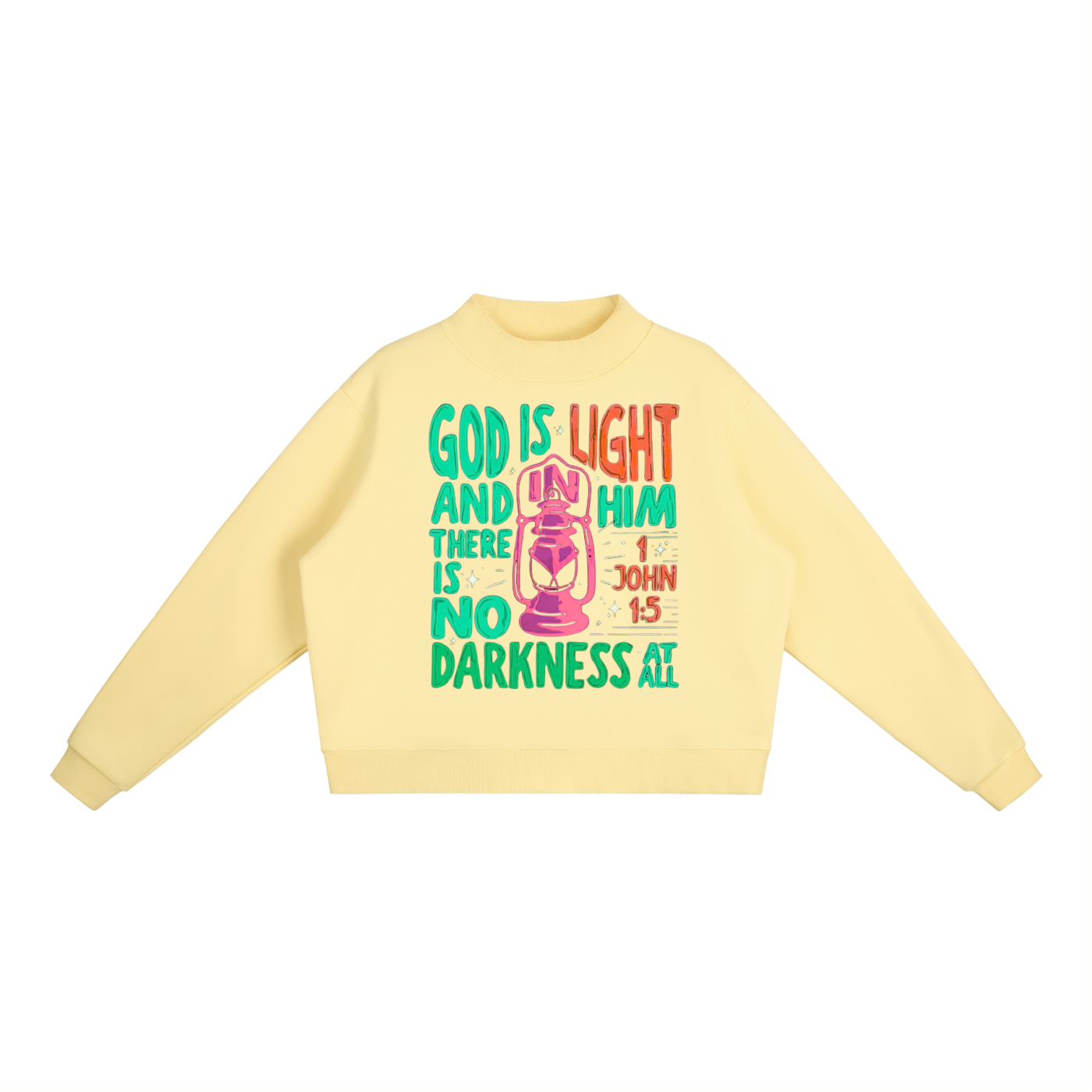 "God is light" Essential Fleece Mock-Neck Crew Sweatshirt