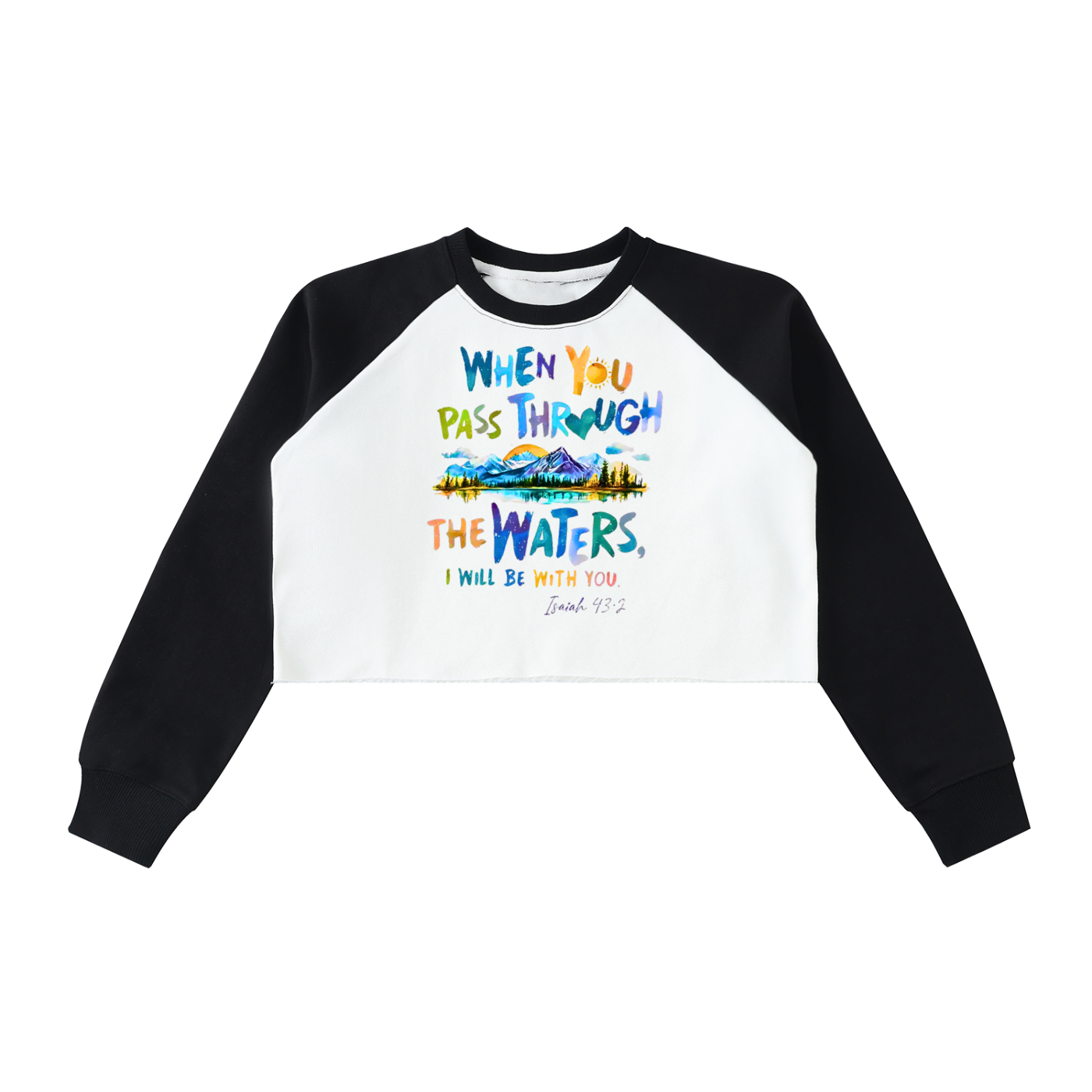 "He's with me" Raw-Hem Color-Block Raglan Crop Sweatshirt