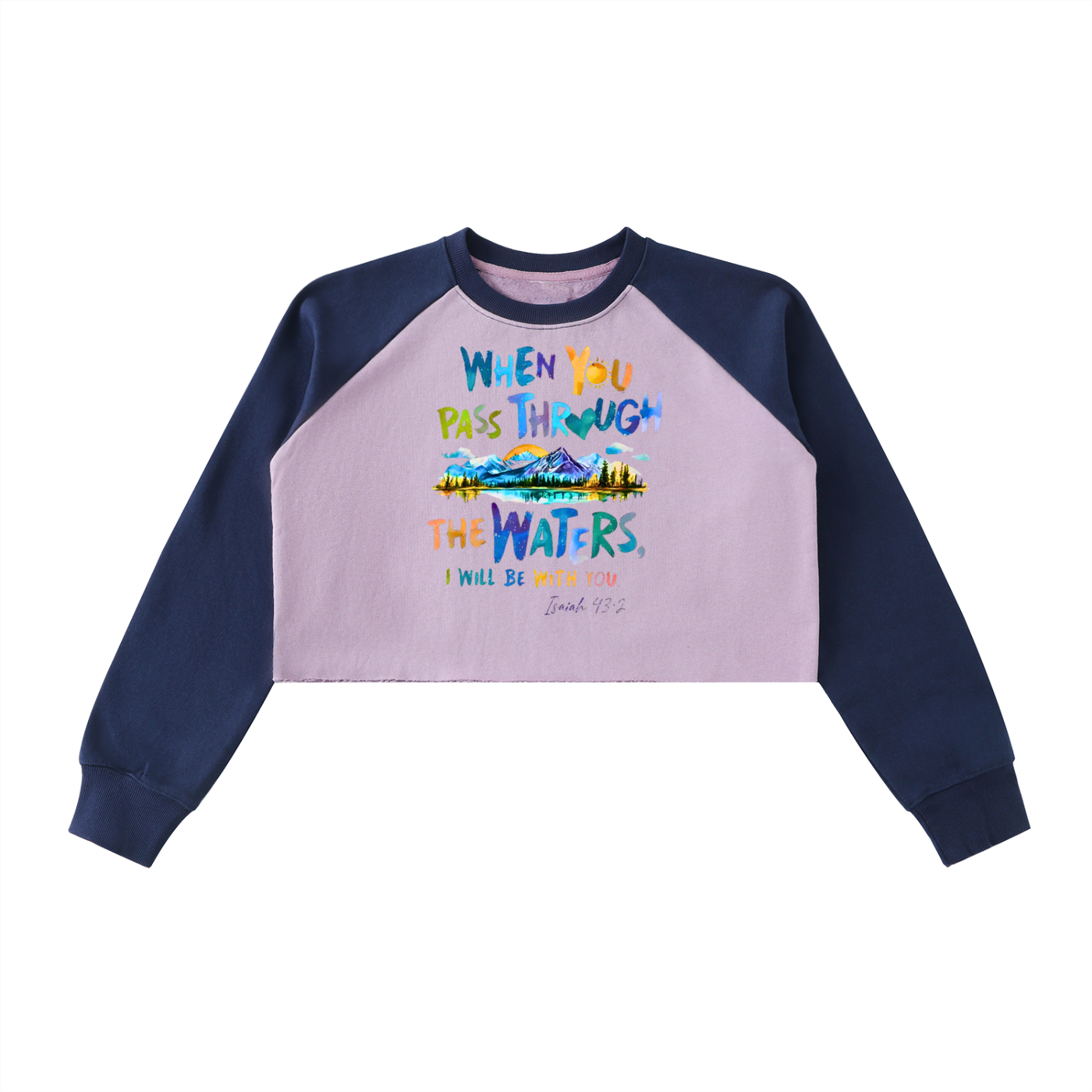 "He's with me" Raw-Hem Color-Block Raglan Crop Sweatshirt