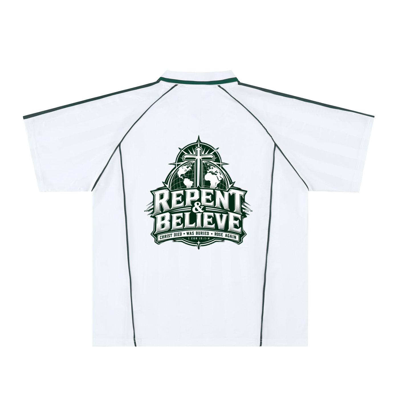 Jesus Saves Shadow Stripe Collared Soccer Jersey