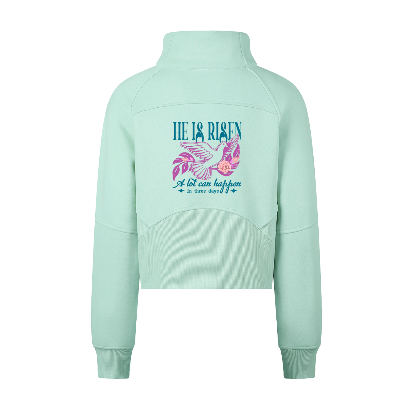 "He is RISEN" Women's Cropped Half-Zip Sweatshirt