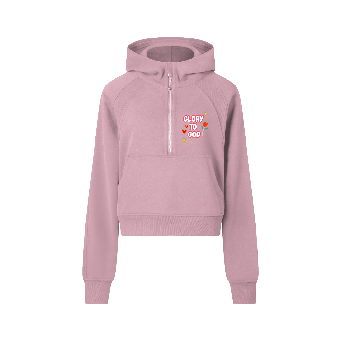 "Glory to God" women's Cropped Half-Zip Hoodie