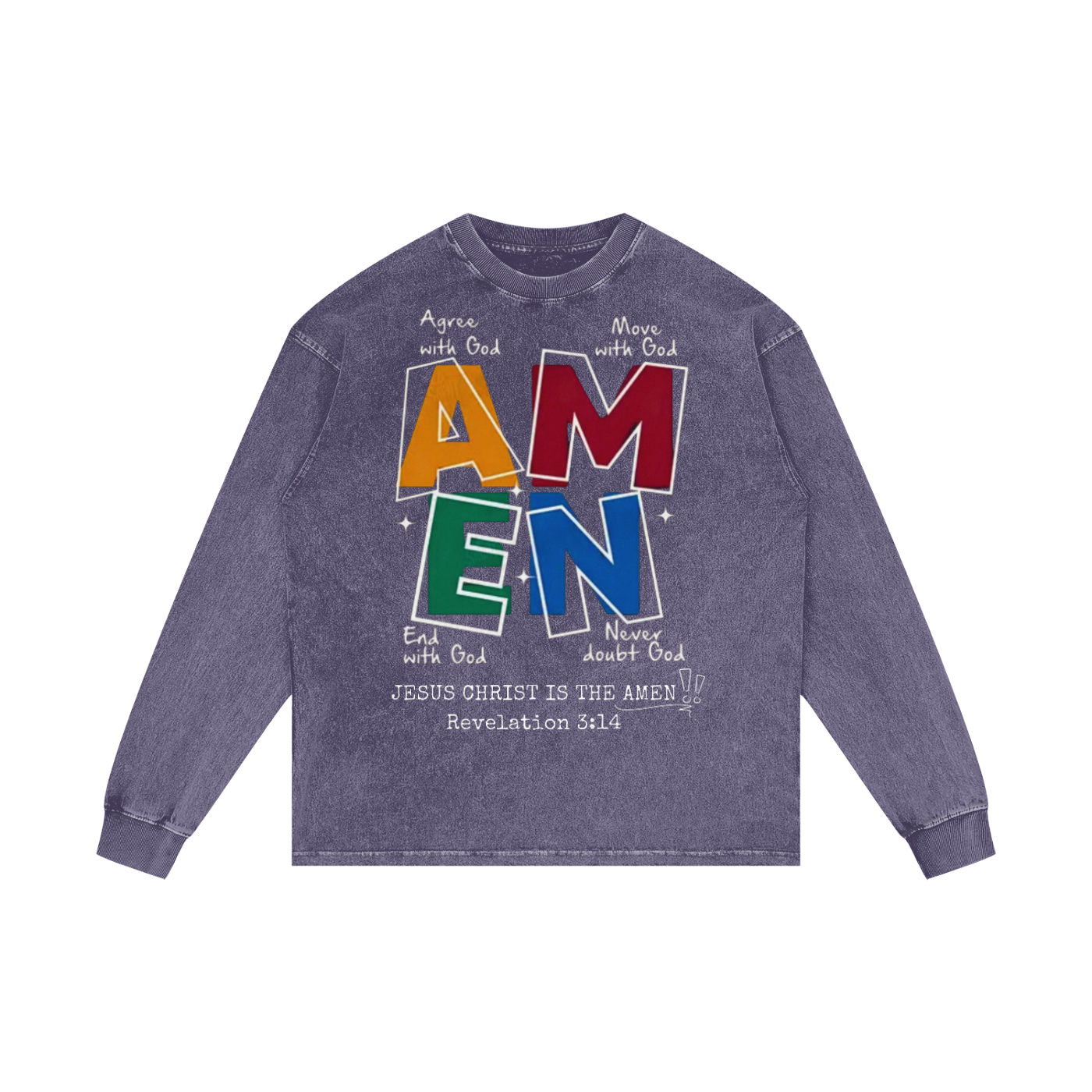 "Amen" Acid Wash Oversize Long Sleeve T-Shirt