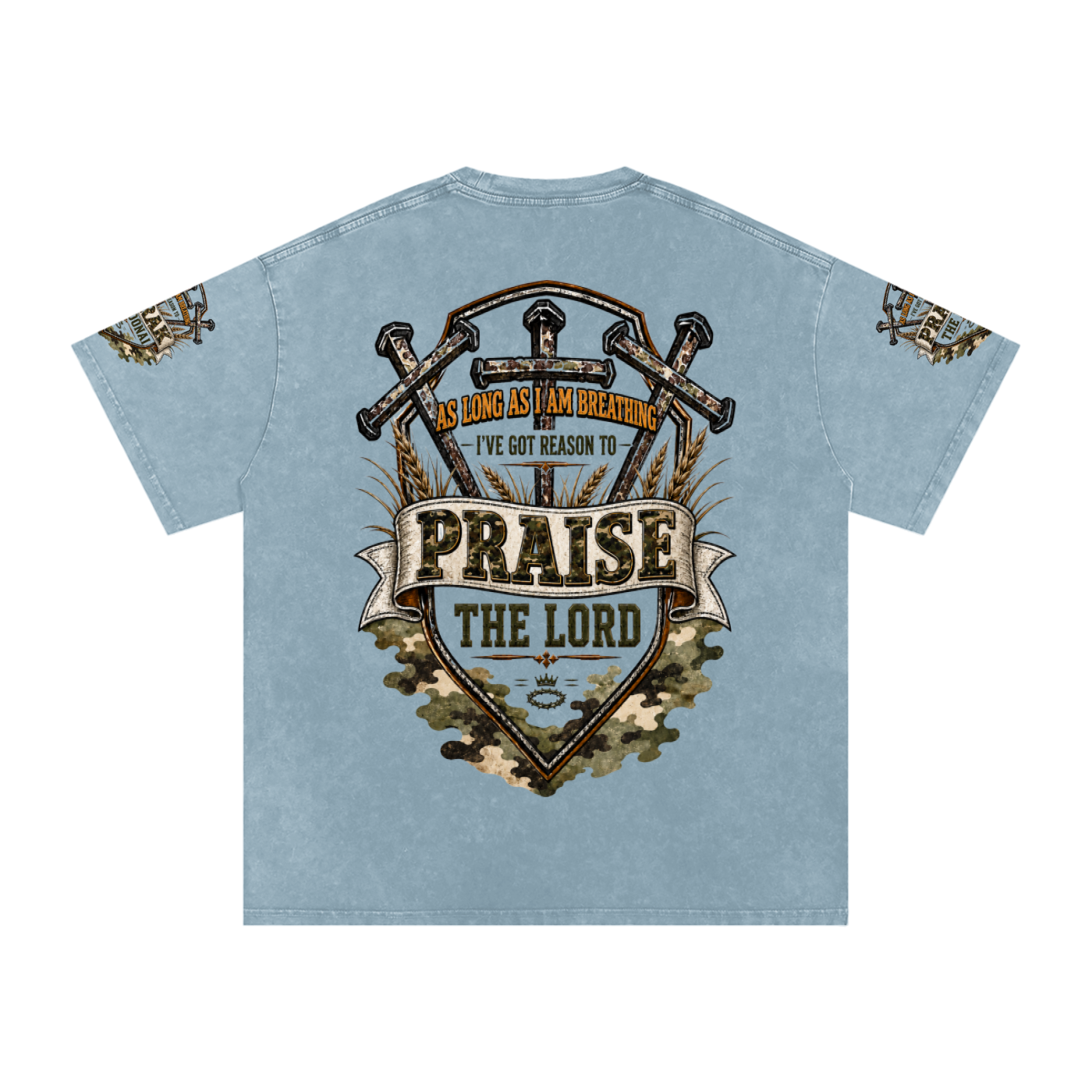 Praise/Barak the Lord Snow Washed Oversized Cotton T-Shirt