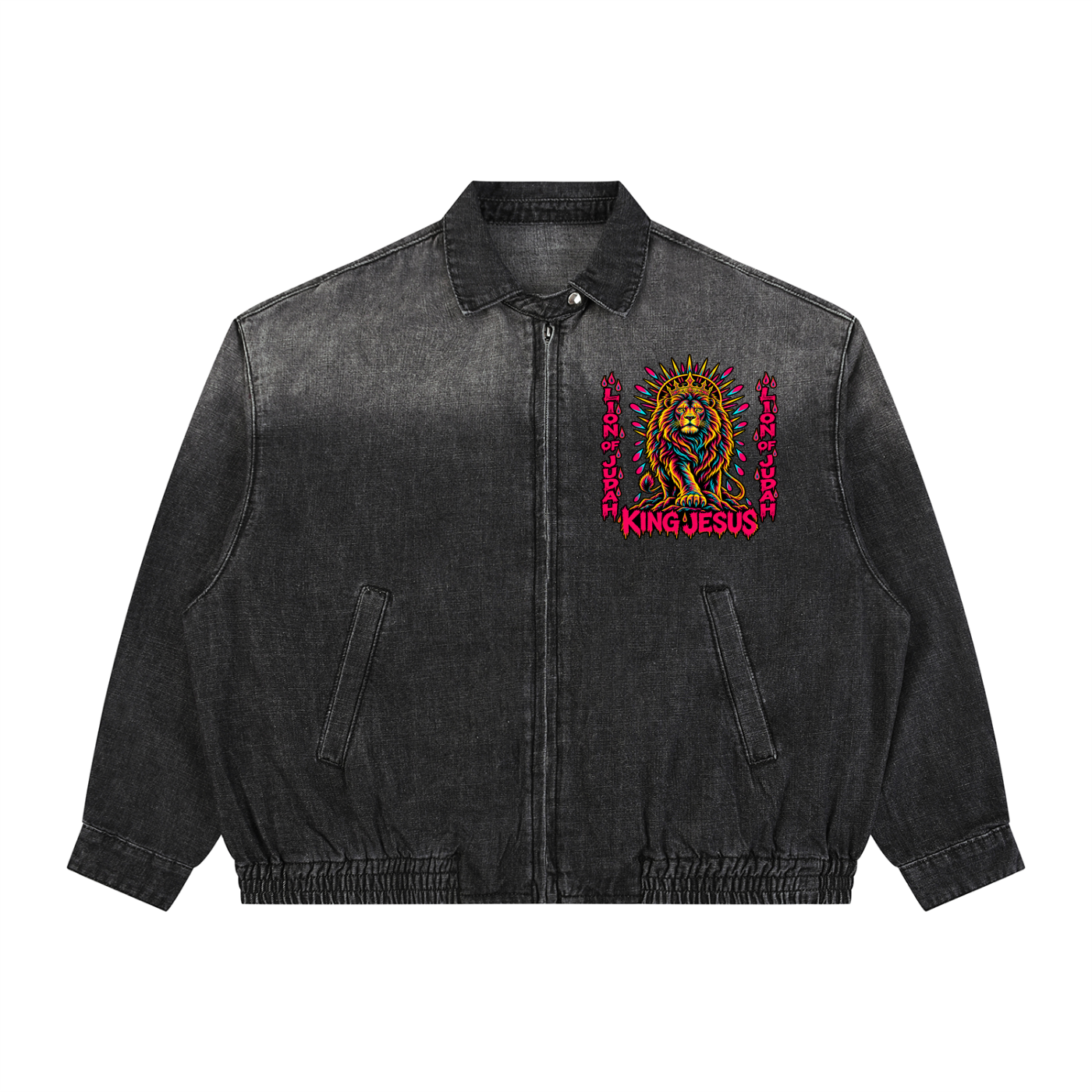 Lio of JUDAH/ Worthy is the Lamb Unisex Vintage Wash Full-Zip Denim Jacket