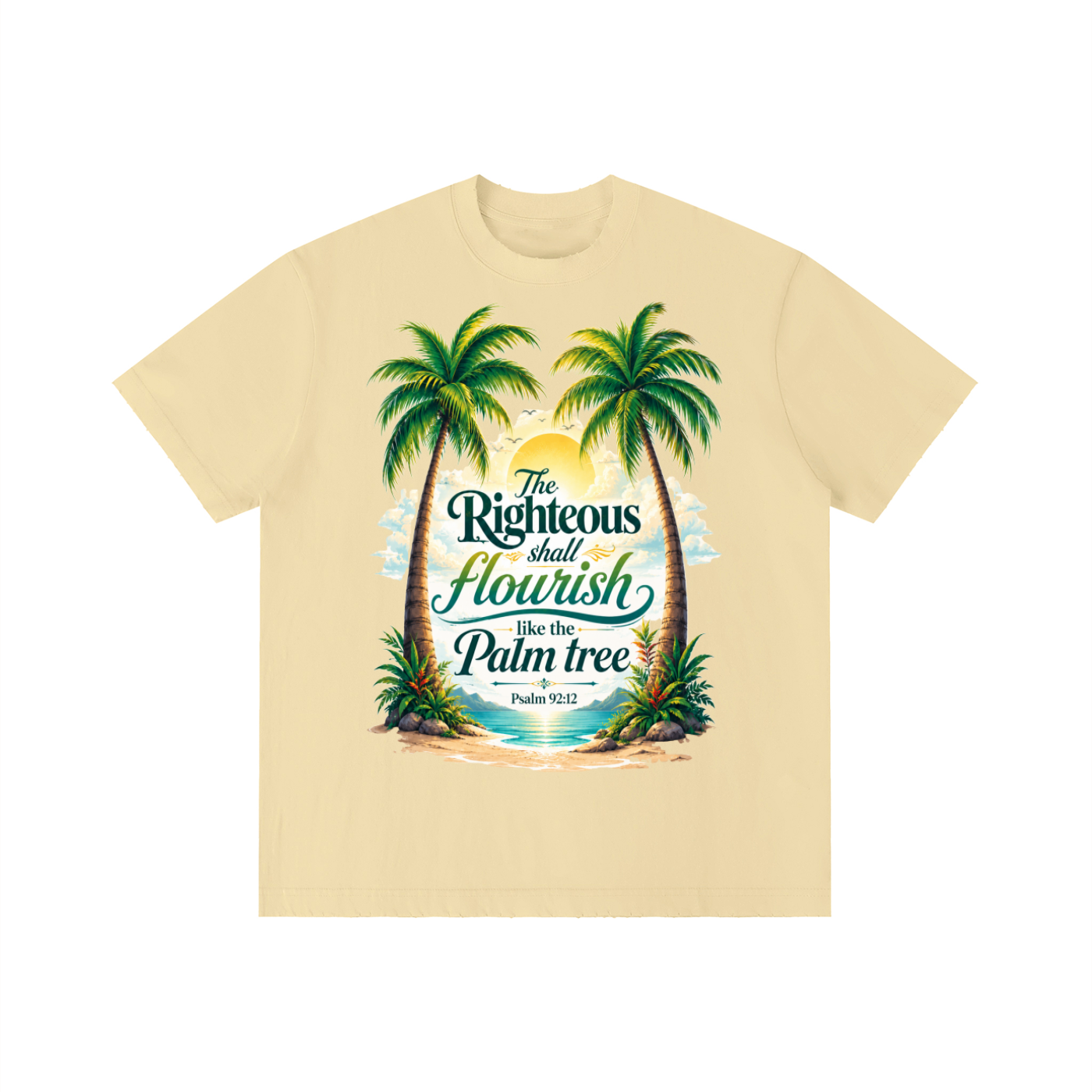 Psalm 92:12/Palm Tree Unisex Vintage Wash Distressed T-Shirt