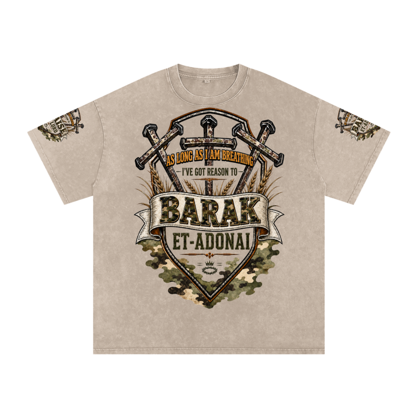 Praise/Barak the Lord Snow Washed Oversized Cotton T-Shirt