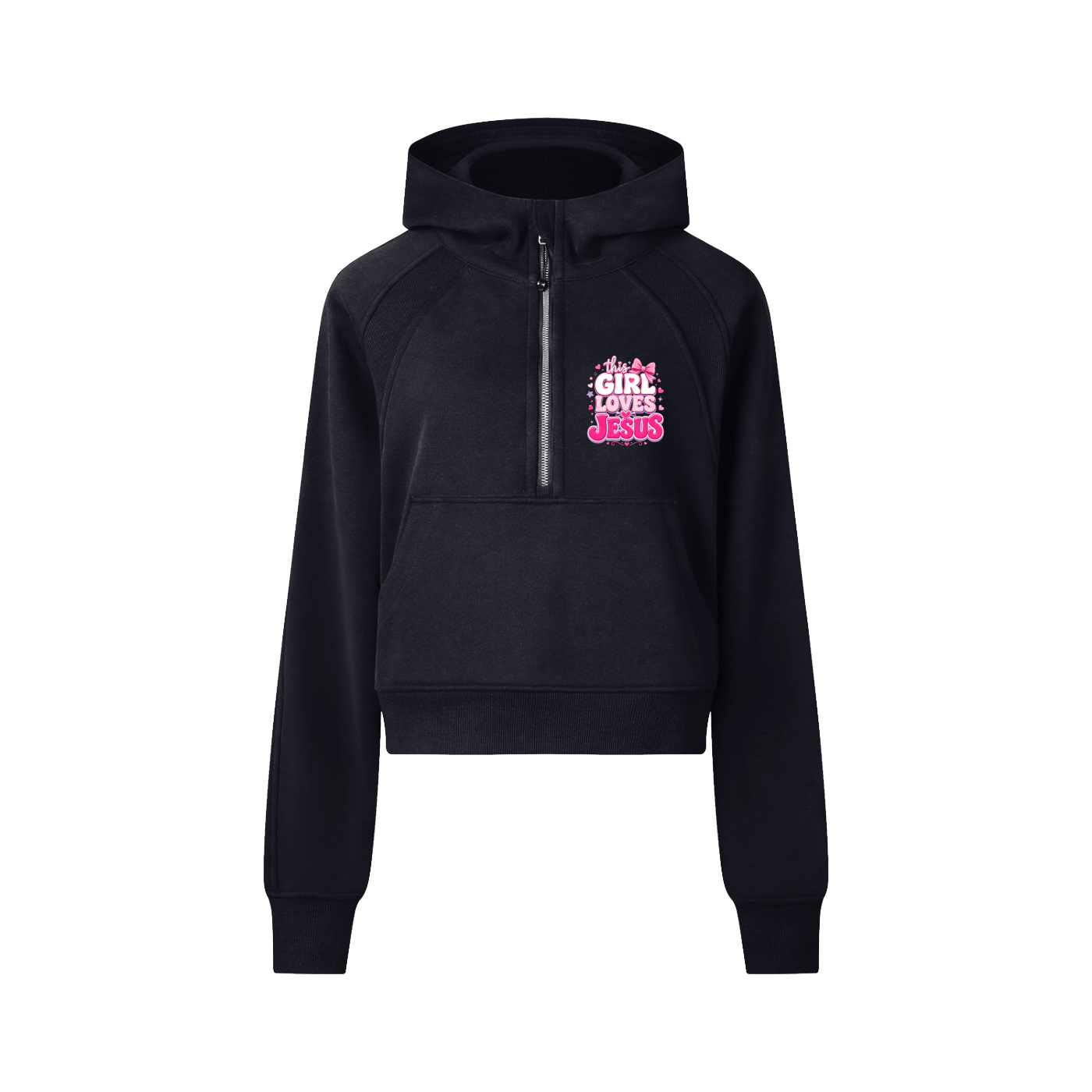 Jesus Loves You Cropped Half-Zip Hoodie