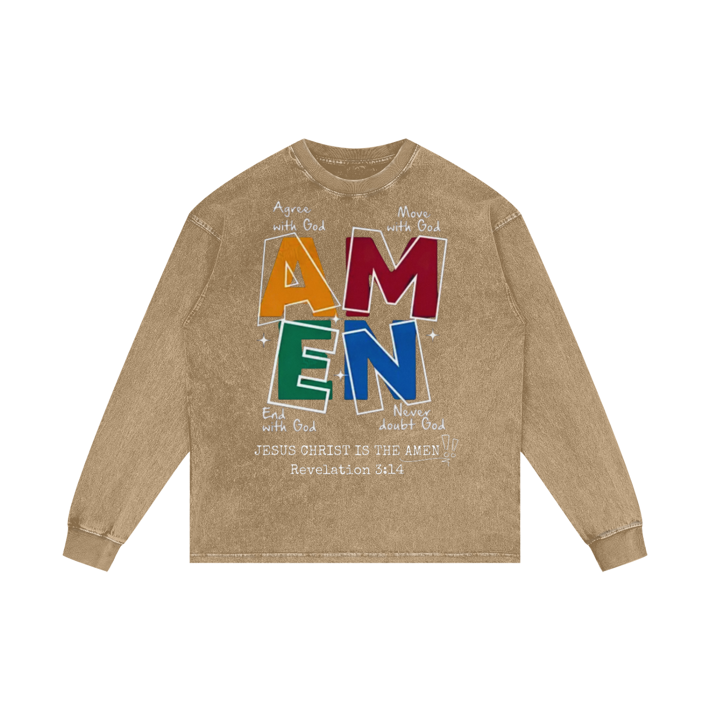 "Amen" Acid Wash Oversize Long Sleeve T-Shirt