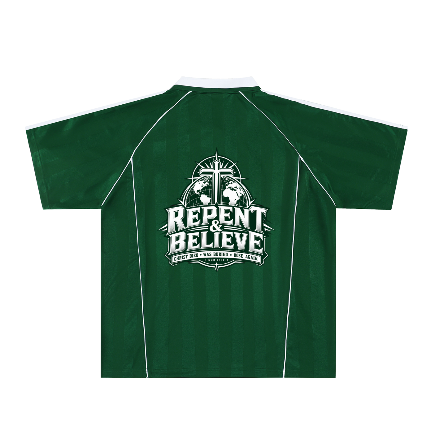 Jesus Saves Shadow Stripe Collared Soccer Jersey