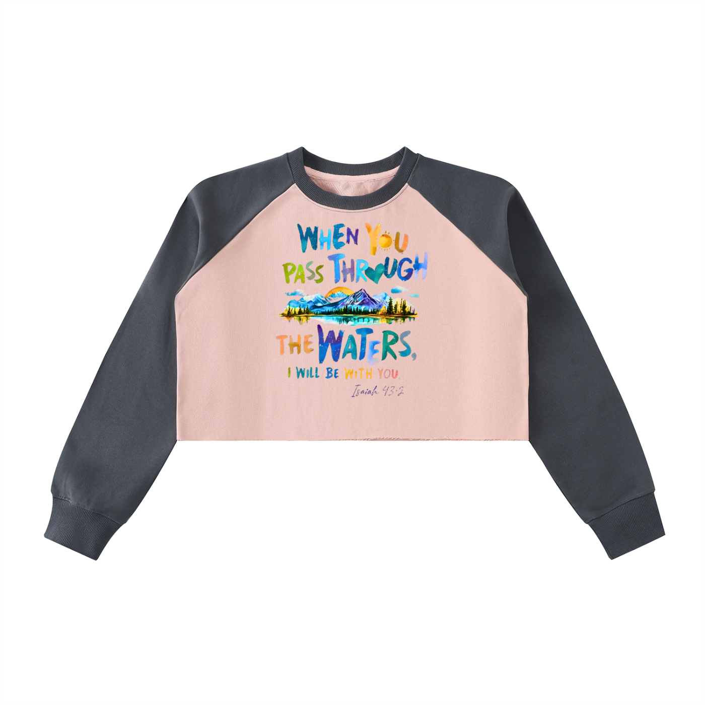"He's with me" Raw-Hem Color-Block Raglan Crop Sweatshirt