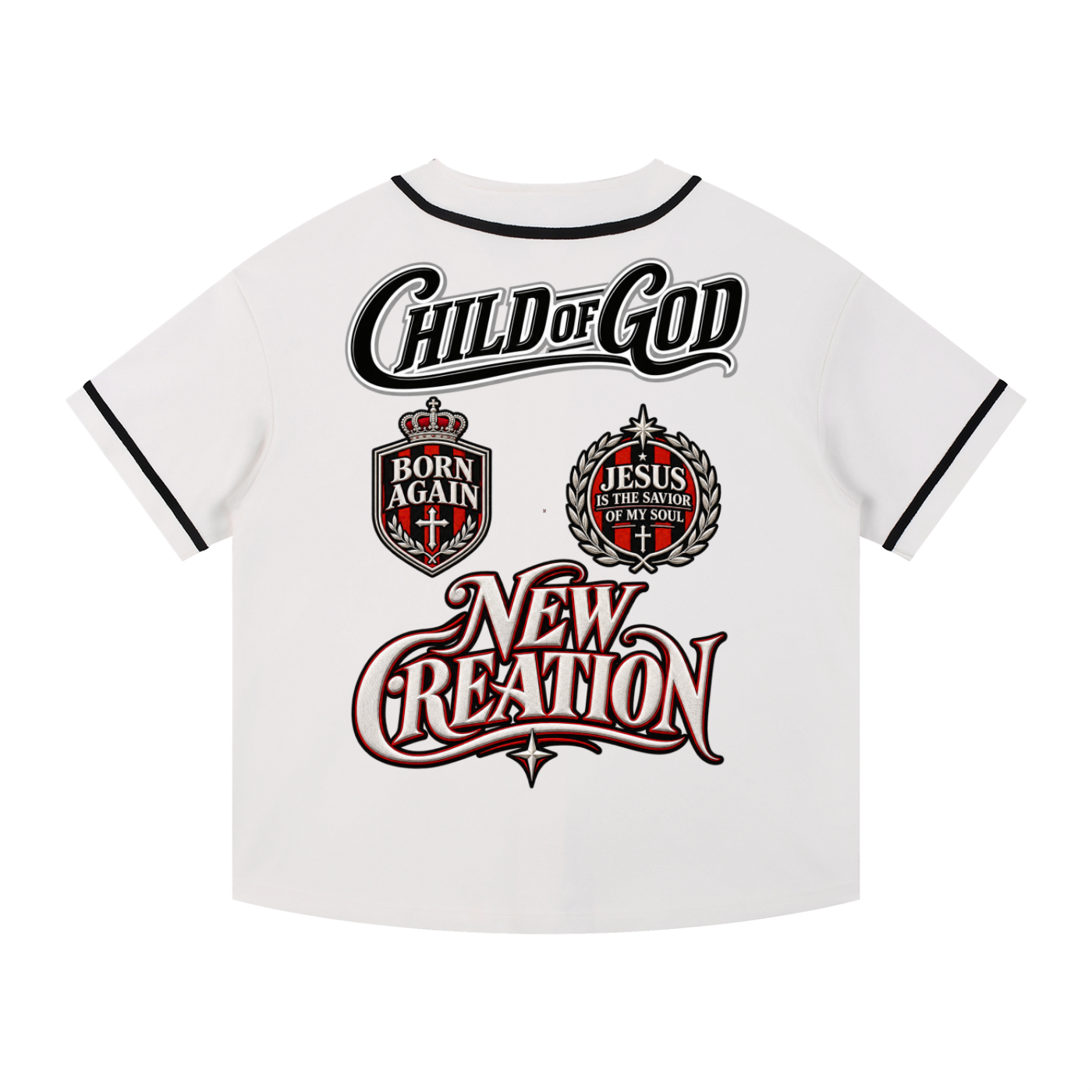 Child of God/New Creation Contrast Piped Button-Up Jersey