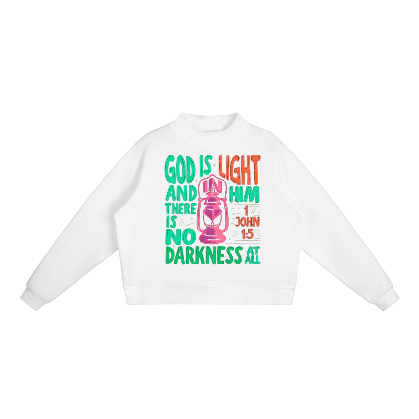 "God is light" Essential Fleece Mock-Neck Crew Sweatshirt