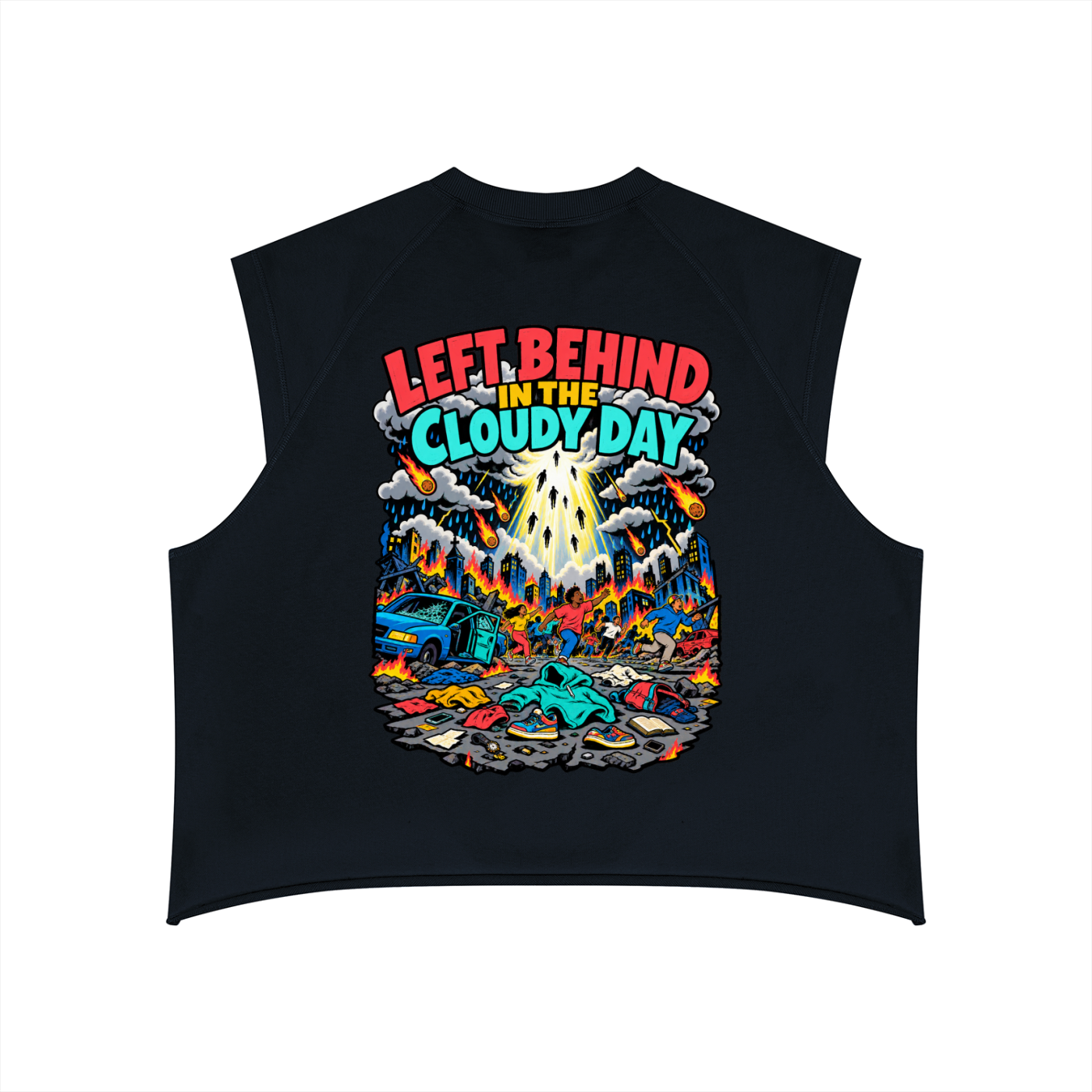 Left Behind in the Cloudy Day Men’s Boxy Raw Hem Tank Top
