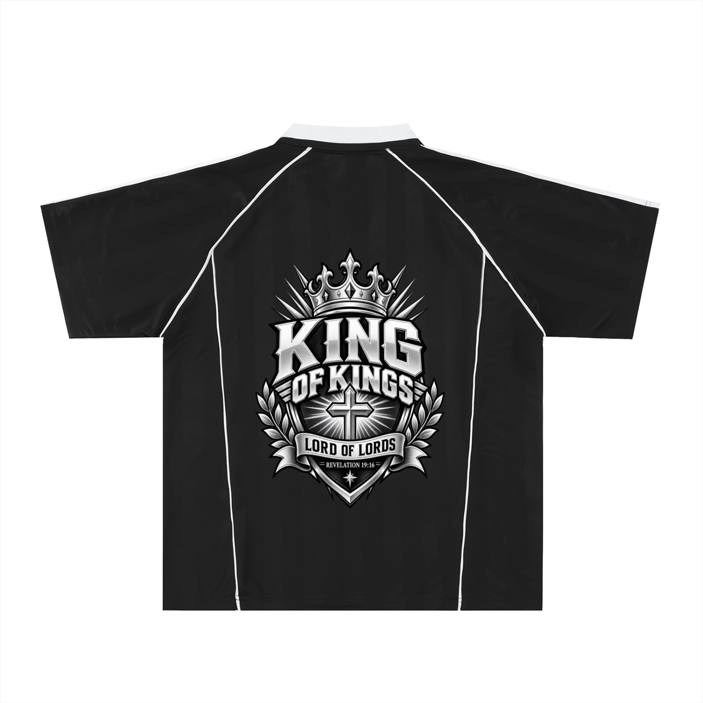 Yeshua Saves/King of kings Shadow Stripe Collared Soccer Jersey
