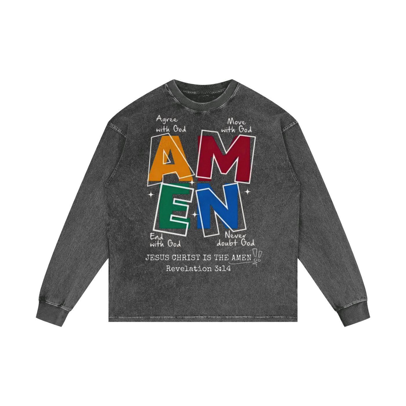 "Amen" Acid Wash Oversize Long Sleeve T-Shirt